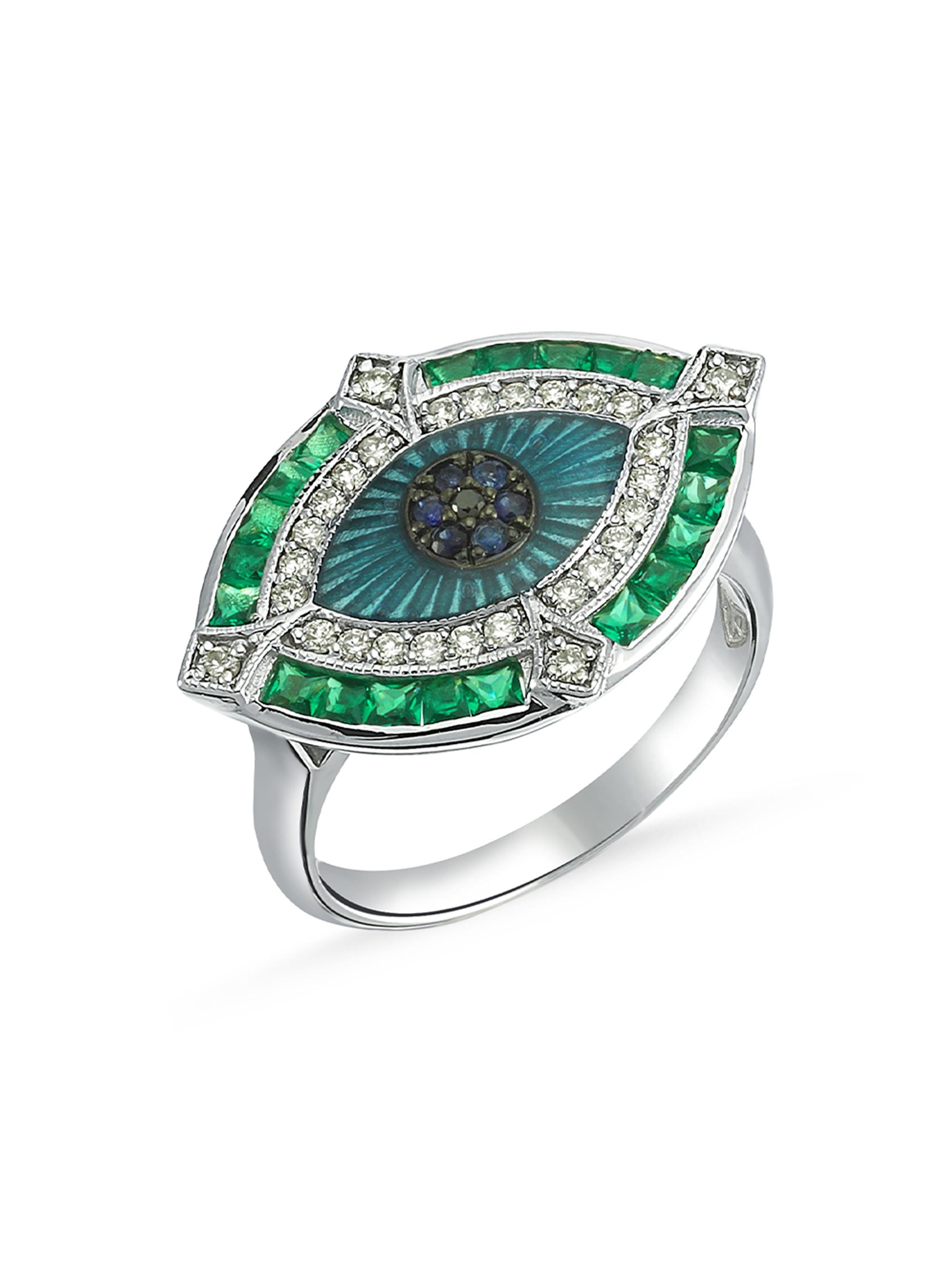 Melis Goral Women's Guardian 14K White Gold, Diamond, Tsavorite & Blue Sapphire Ring - Green