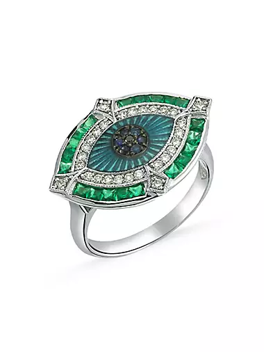 Guardian 14K White Gold, Diamond, Tsavorite & Blue Sapphire Ring