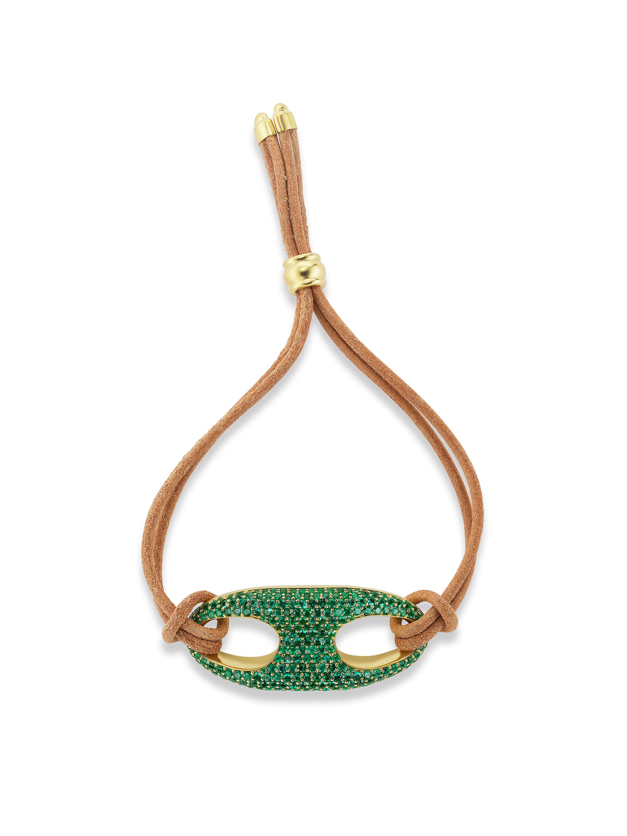 Jenna Blake Women's Nautical 18K Yellow Gold, Emerald, & Leather Bracelet - Emerald