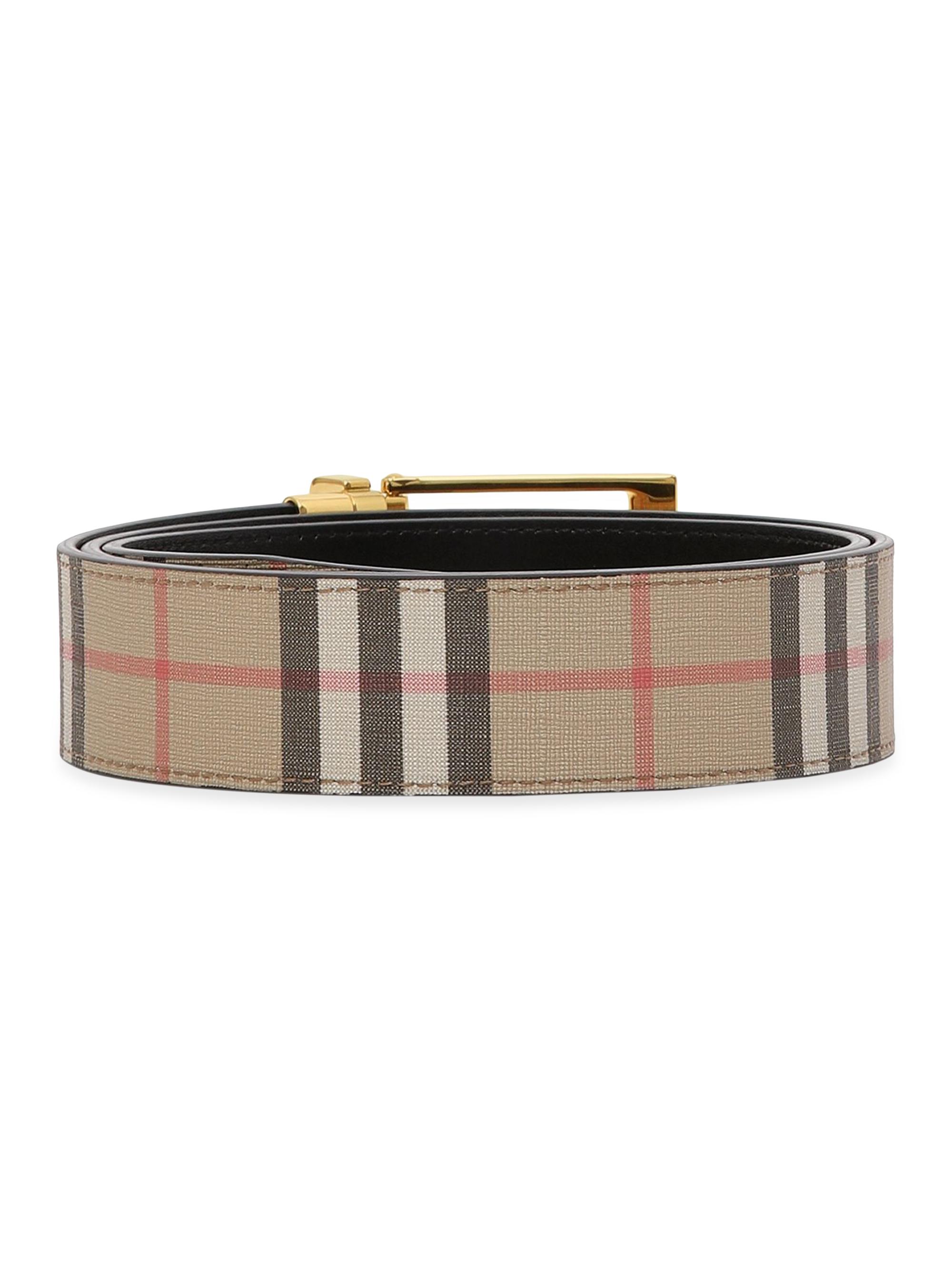 Burberry Plaque Buckle Vintage Check Leather Belt 1.4 Width Black