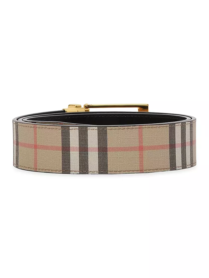 Burberry Check and Leather Belt , Size: M