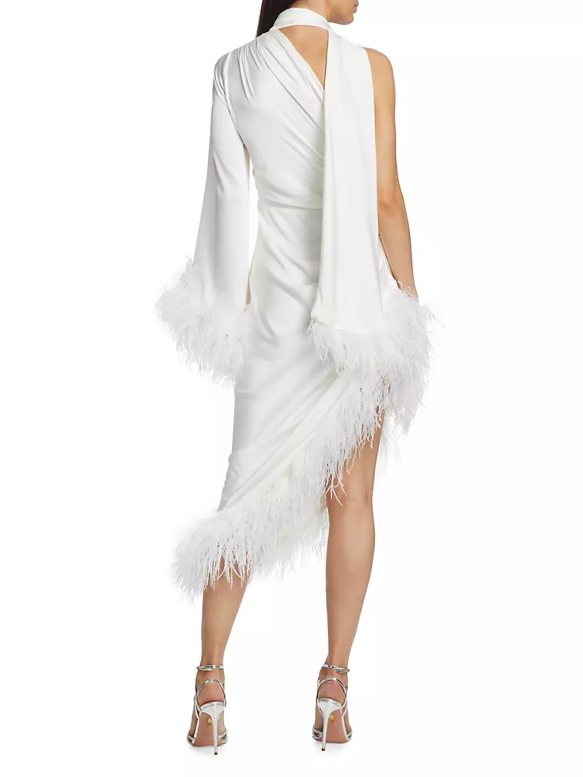 shopalbina2022 White Feathered Dress 36