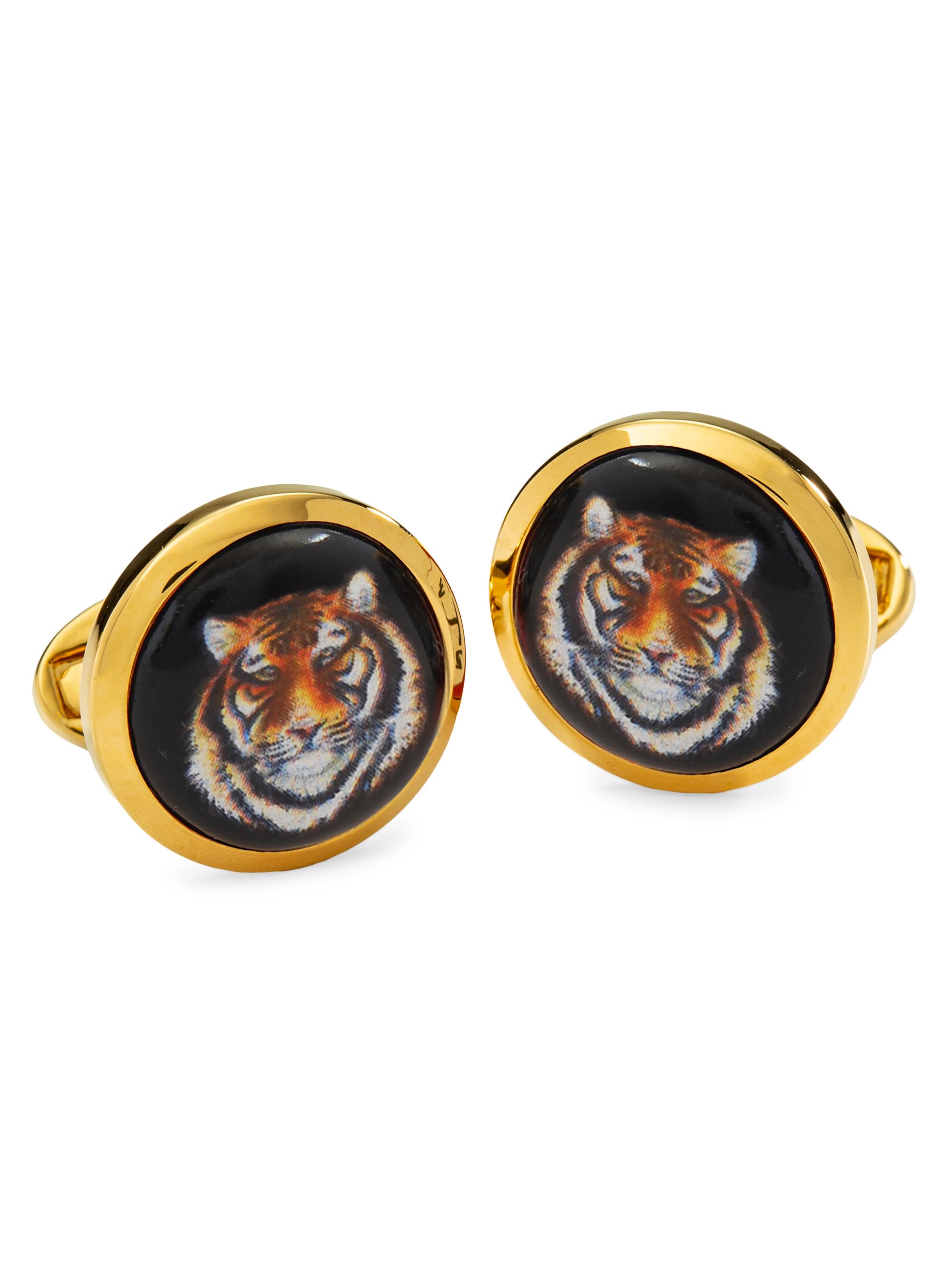 Halcyon Days Men's 24K Gold-Plated Tiger Head Cufflinks - Gold
