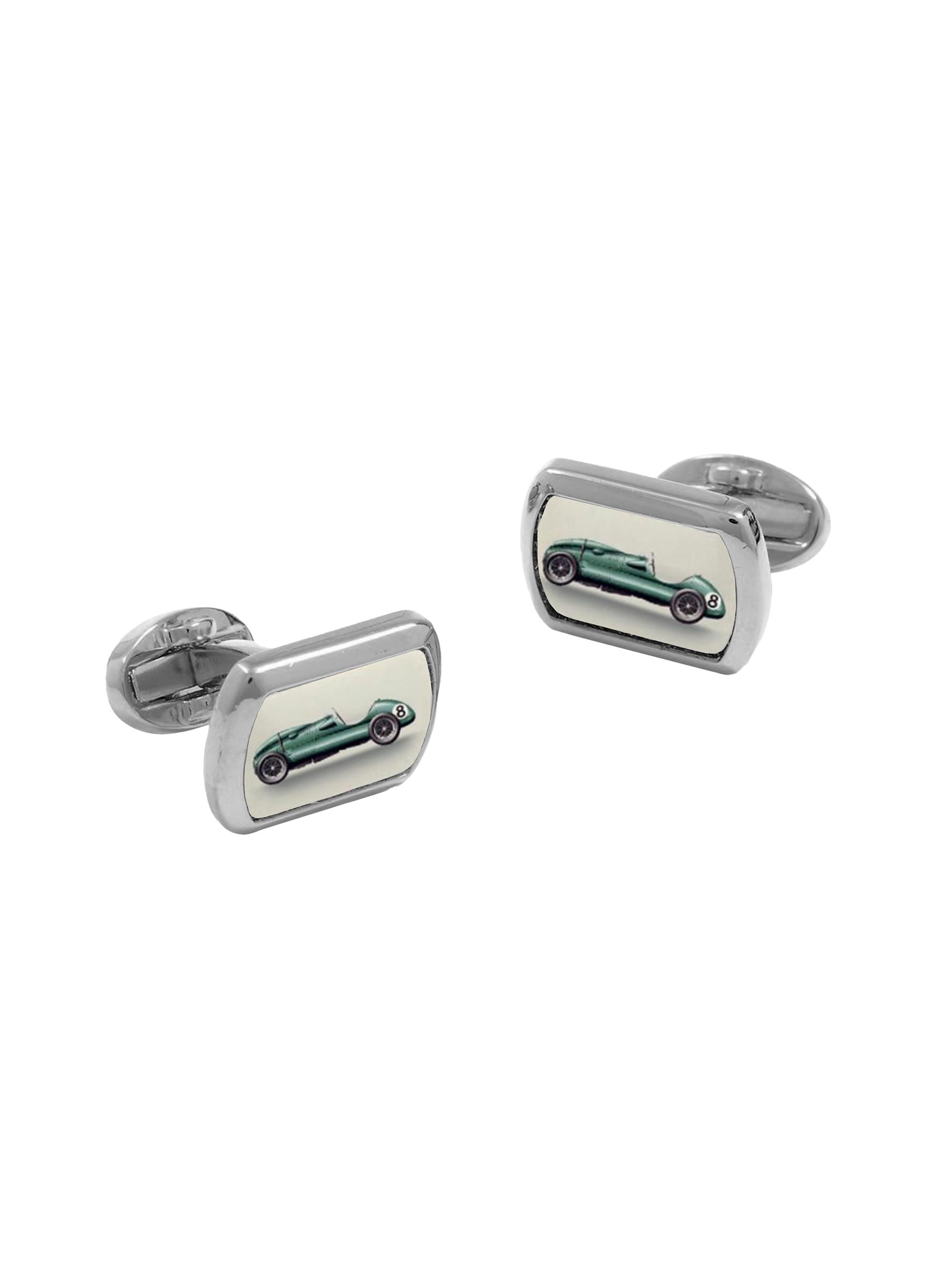 Halcyon Days Men's Racing Car Rectangular Palladium Cufflinks - Palladium