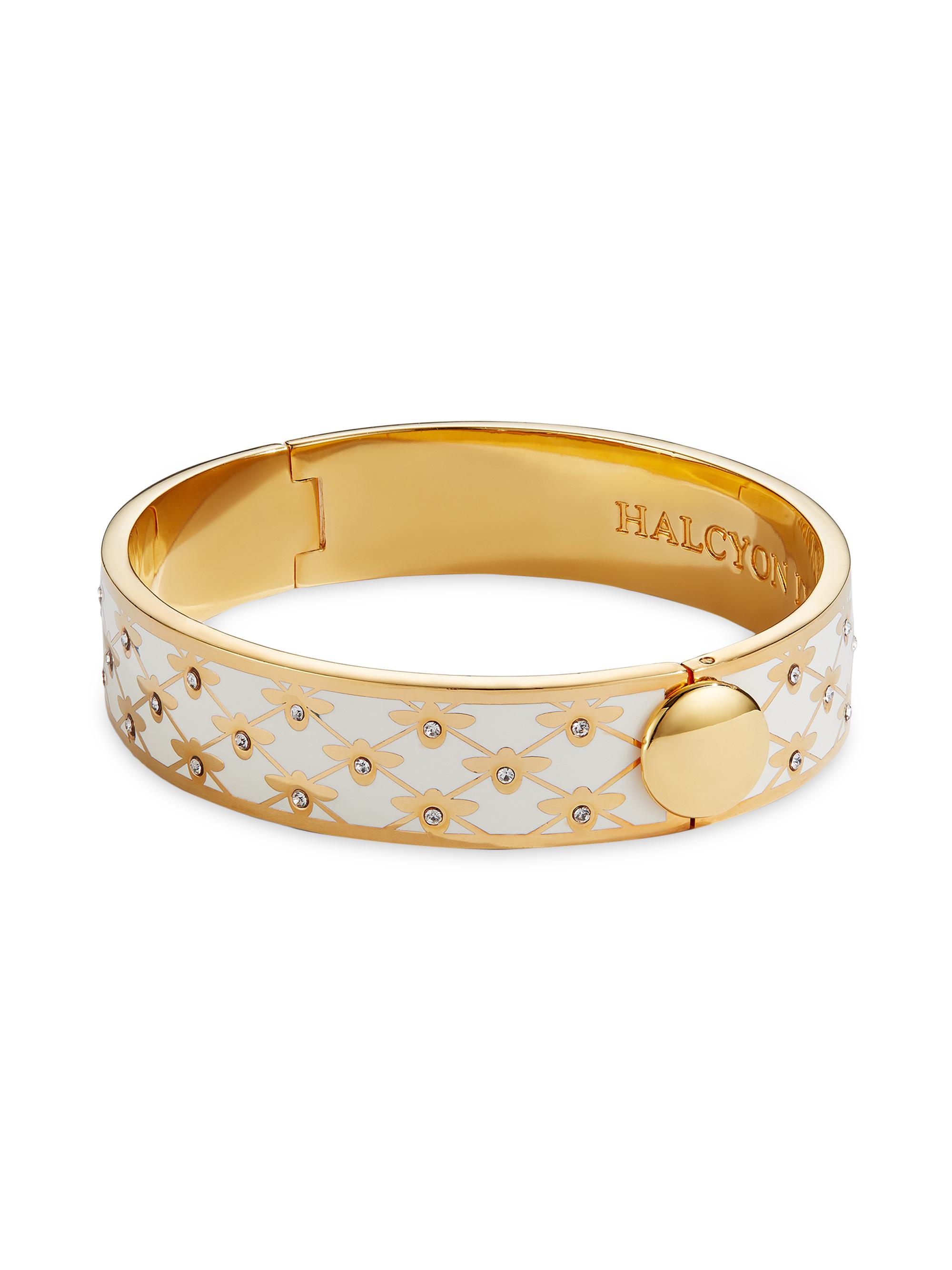 Halcyon Days Women's Bee Sparkle Trellis 18K Gold-Plated Hinged Bangle - Cream