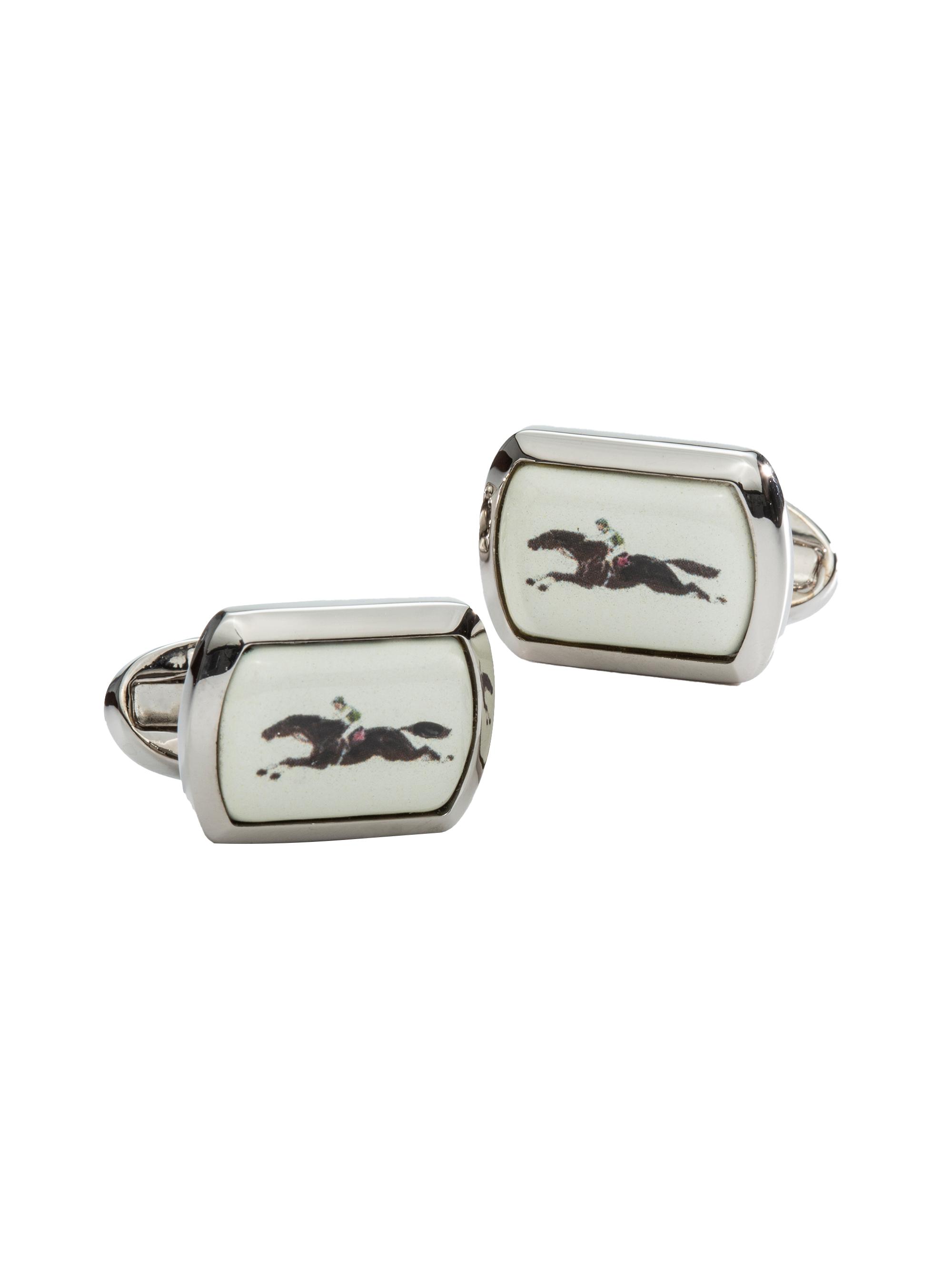 Halcyon Days Men's Race Horse Cufflinks - Palladium