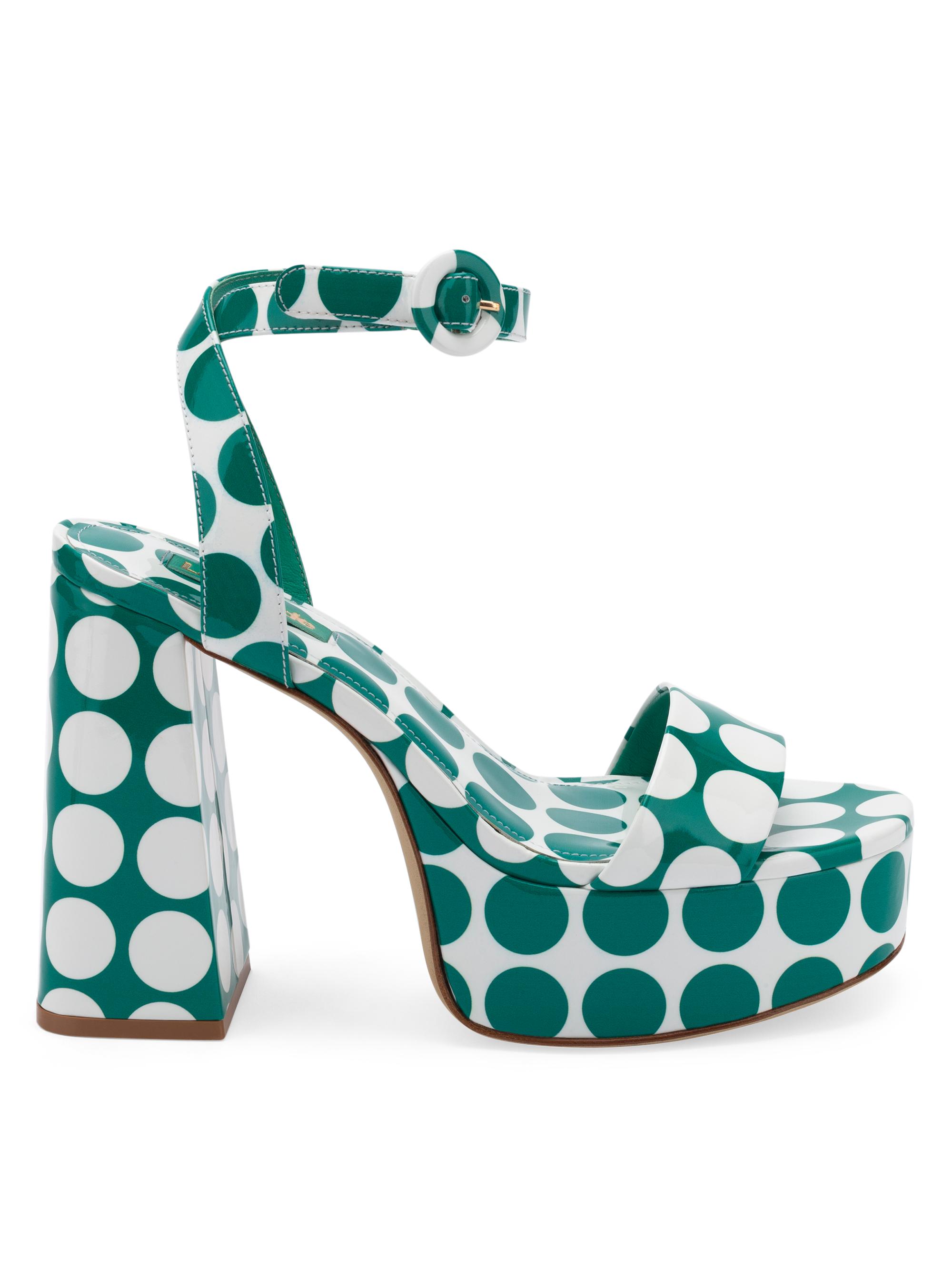 Larroudé Women's Dolly Polka Dot Patent Leather Platform Sandals - White Green