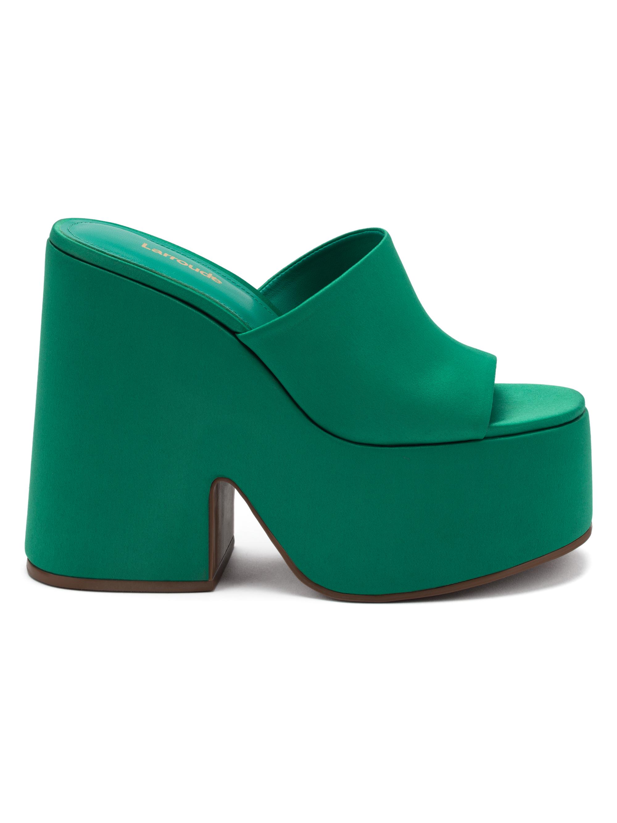 Larroudé Women's Wanda Satin Platform Mules - Green