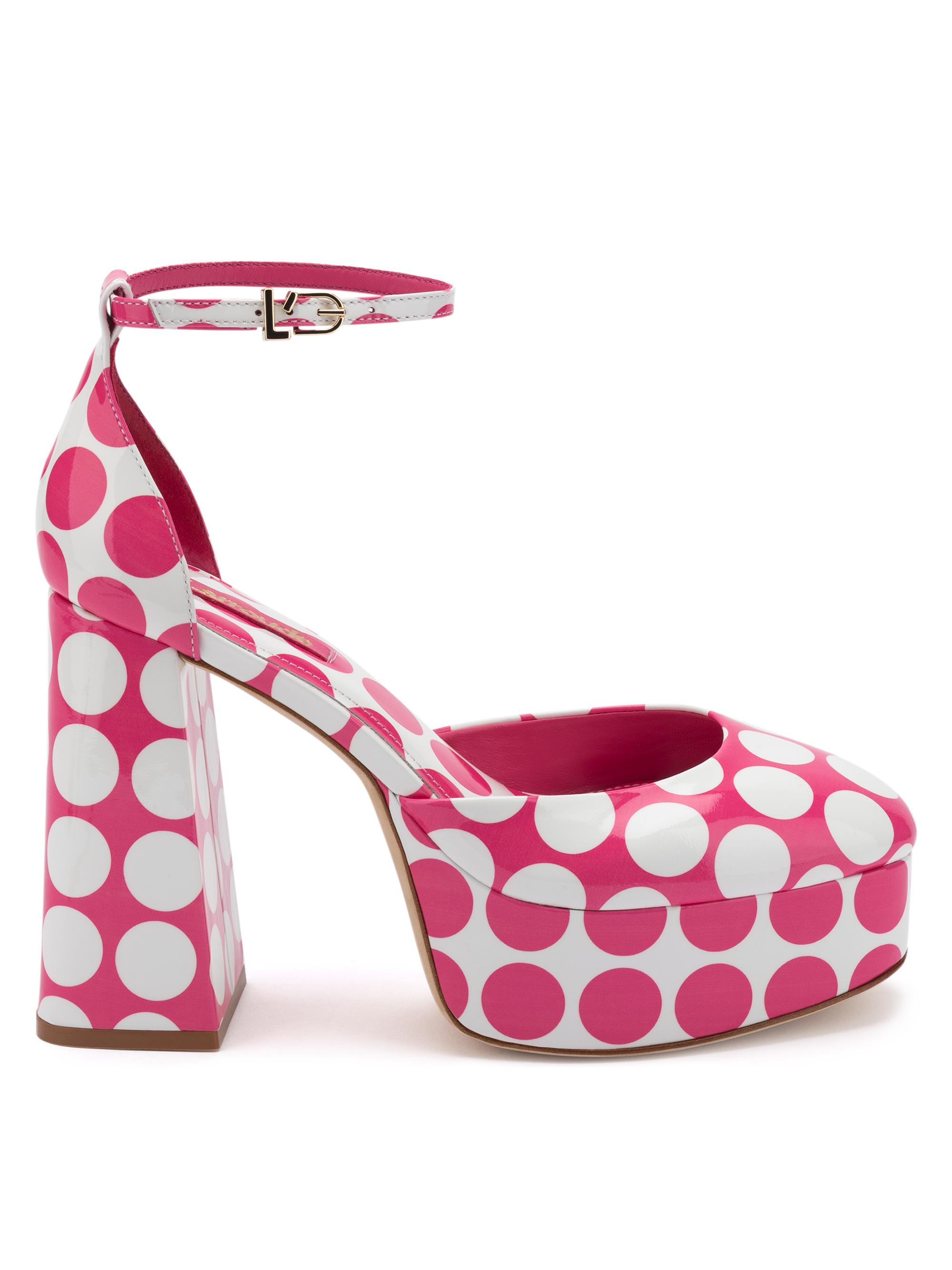 Larroudé Women's Ari 5MM Polka Dot Patent Leather Ankle-Strap Platform Pumps - White Pink