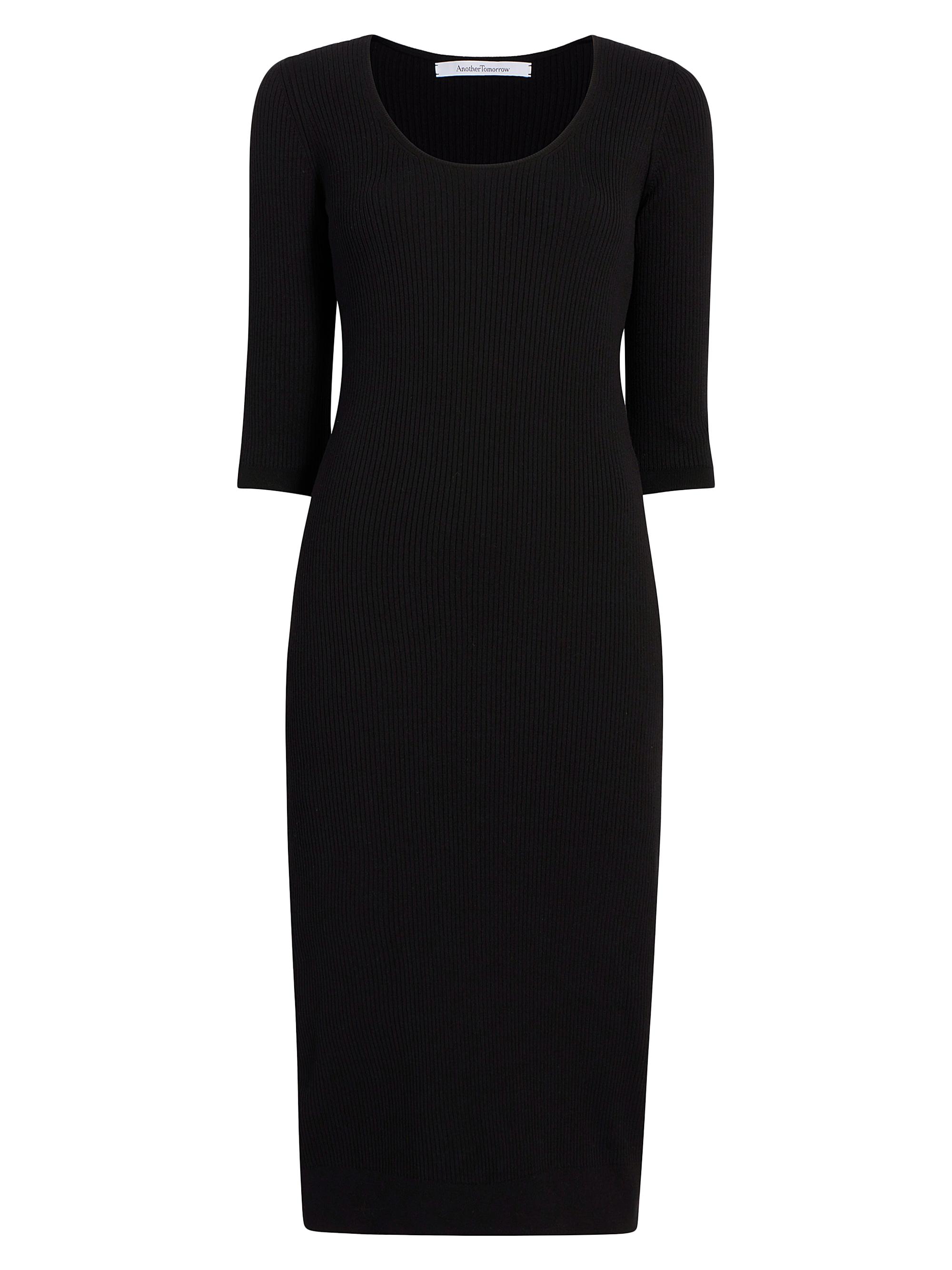 Another Tomorrow Women's Scoopneck Rib-Knit Midi-Dress - Black