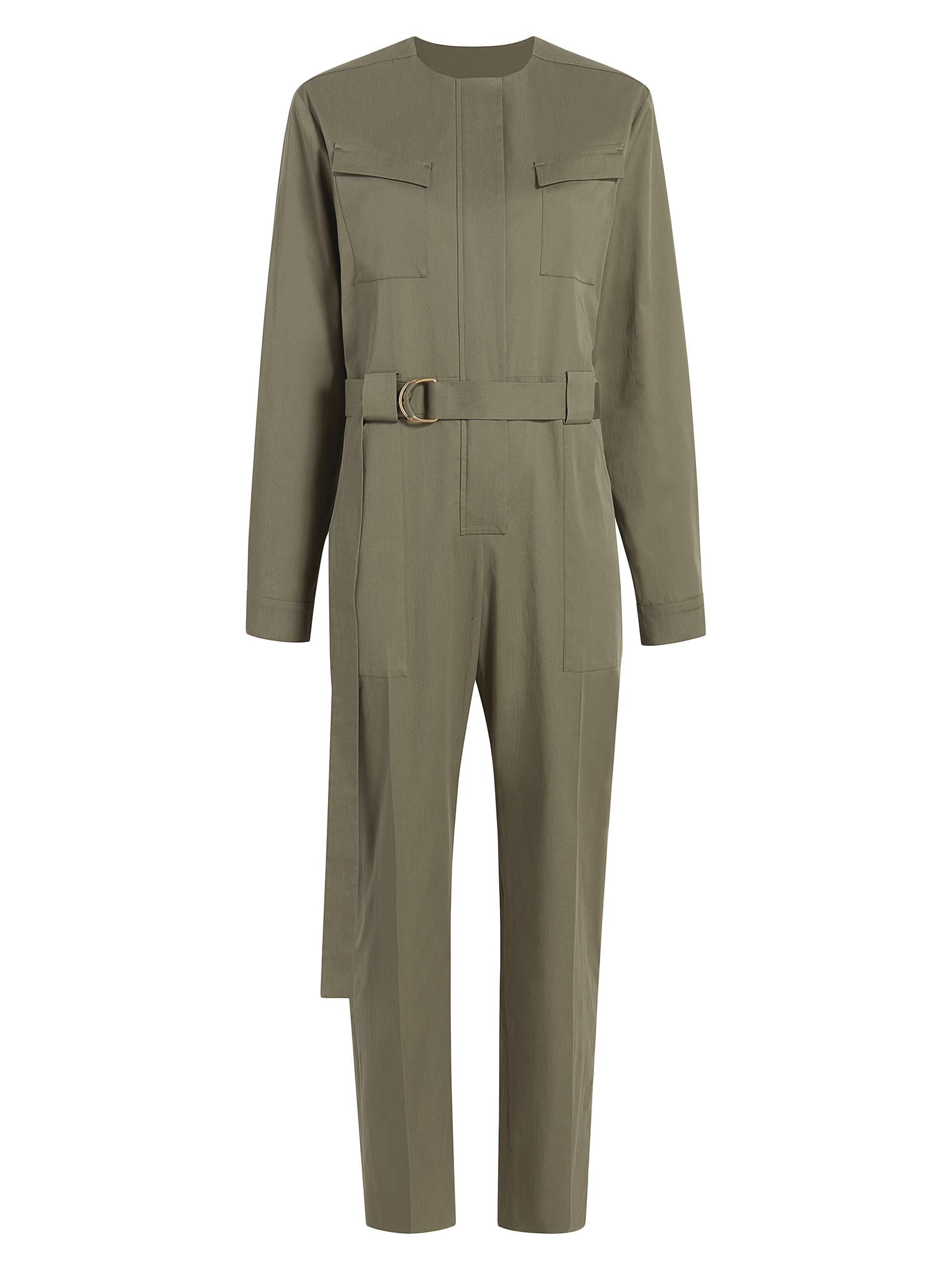 Another Tomorrow Women's Organic Cotton-Blend Collarless Jumpsuit - Olive Green