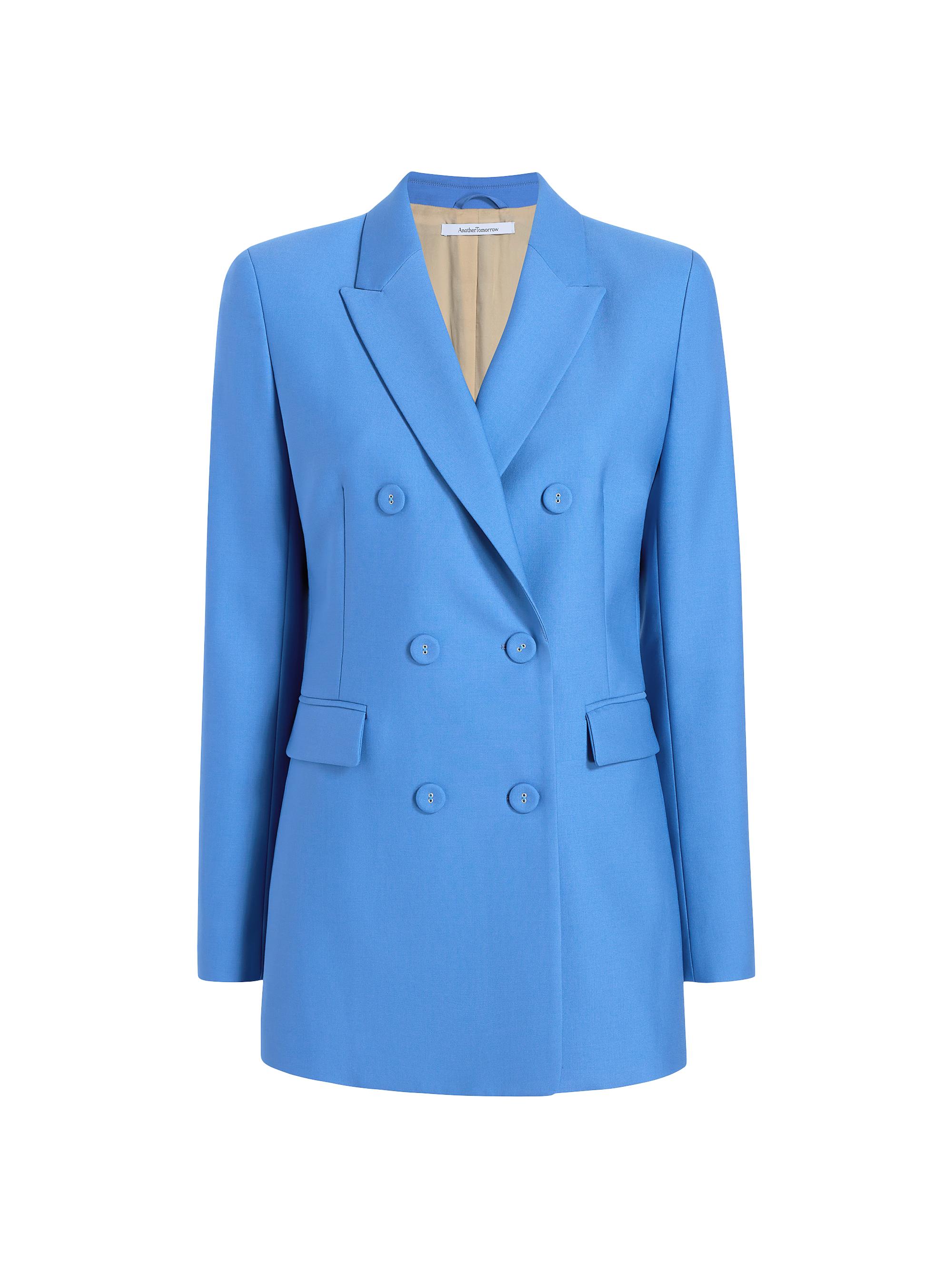 Another Tomorrow Women's Double-Breasted Wool-Blend Jacket - Cornflower
