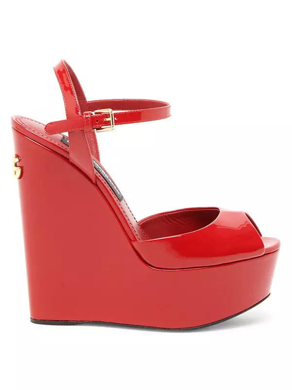 Dolce&Gabbana Women's Patent Leather Wedge Sandals - Red - Size 9
