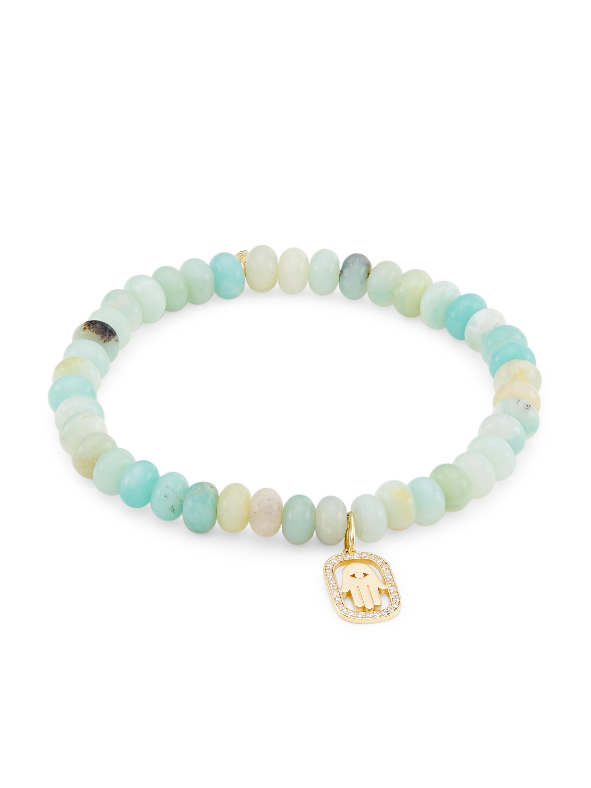 Sydney Evan Women's 14K Yellow Gold, Amazonite, & 0.09 TCW Diamond Beaded Stretch Bracelet