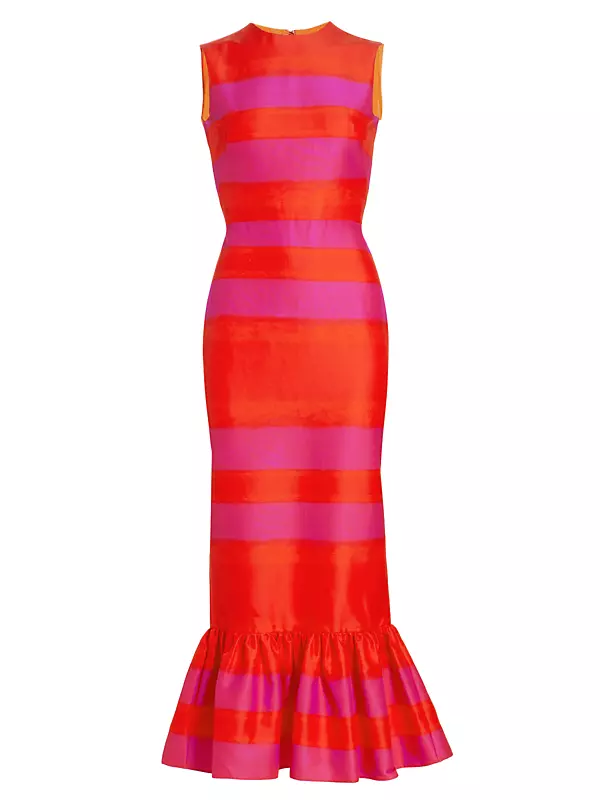 Shop Brandon Maxwell Striped Peplum Midi-Dress