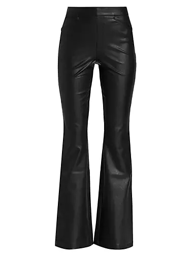 Spanx Petite Flare Leather Like Pants In Luxe Black
