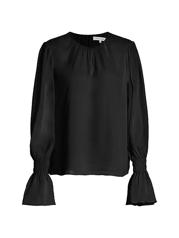 Shop Frame Silk Shirred-Cuff Blouse | Saks Fifth Avenue