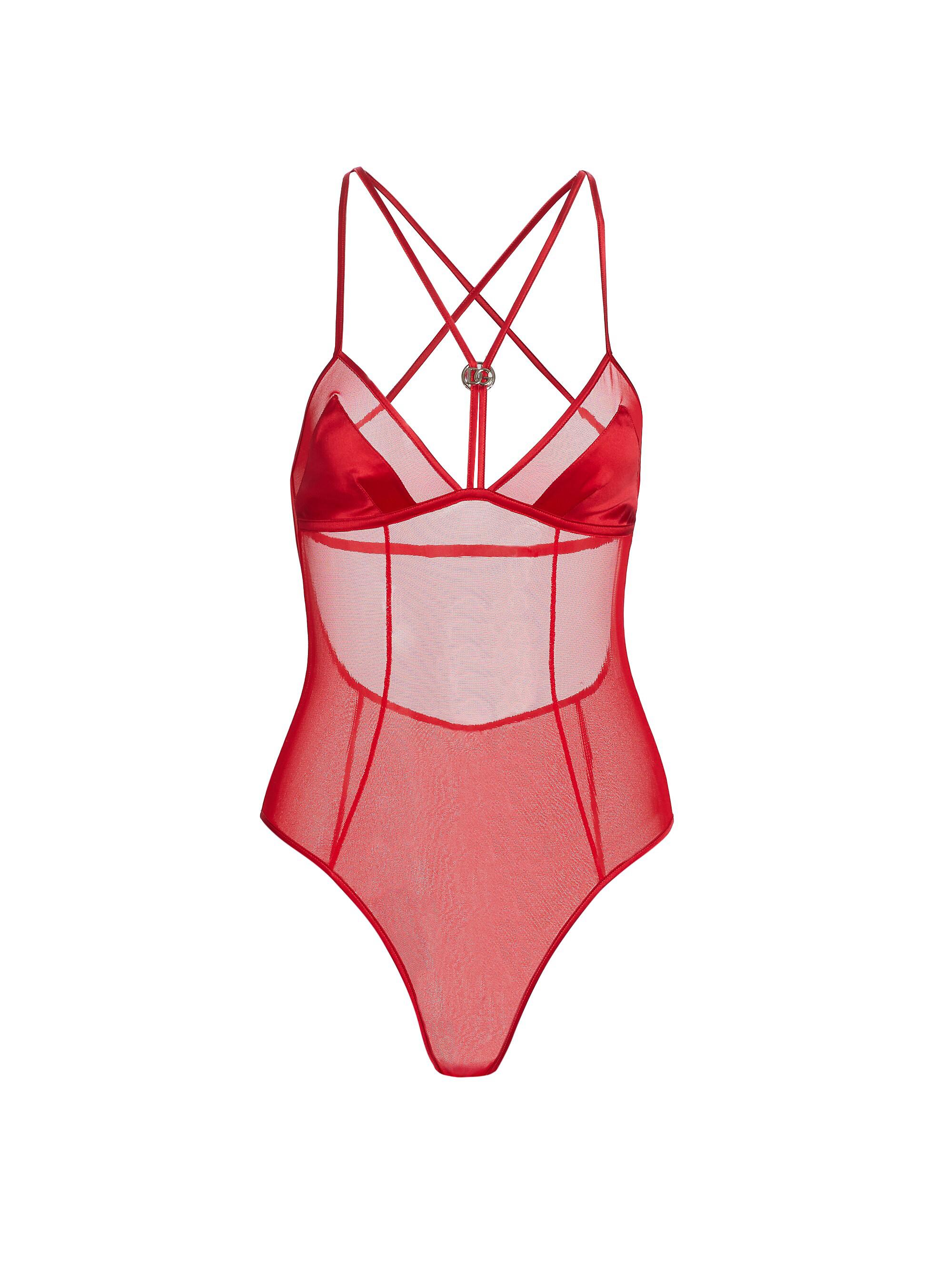 Dolce & Gabbana Women's Sheer Tulle Bodysuit - Rosso Curissimo