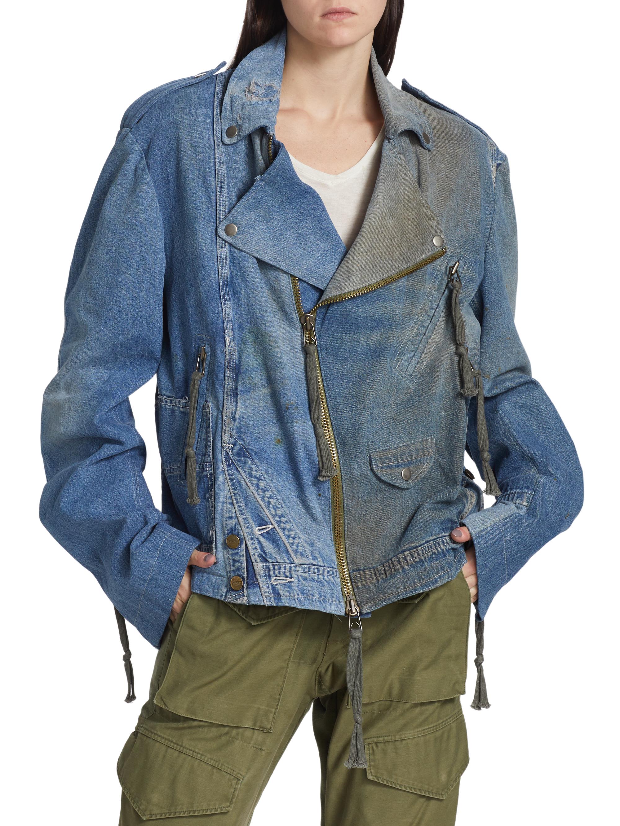 Shop Greg Lauren Overall Brando Denim Moto Jacket | Saks Fifth Avenue