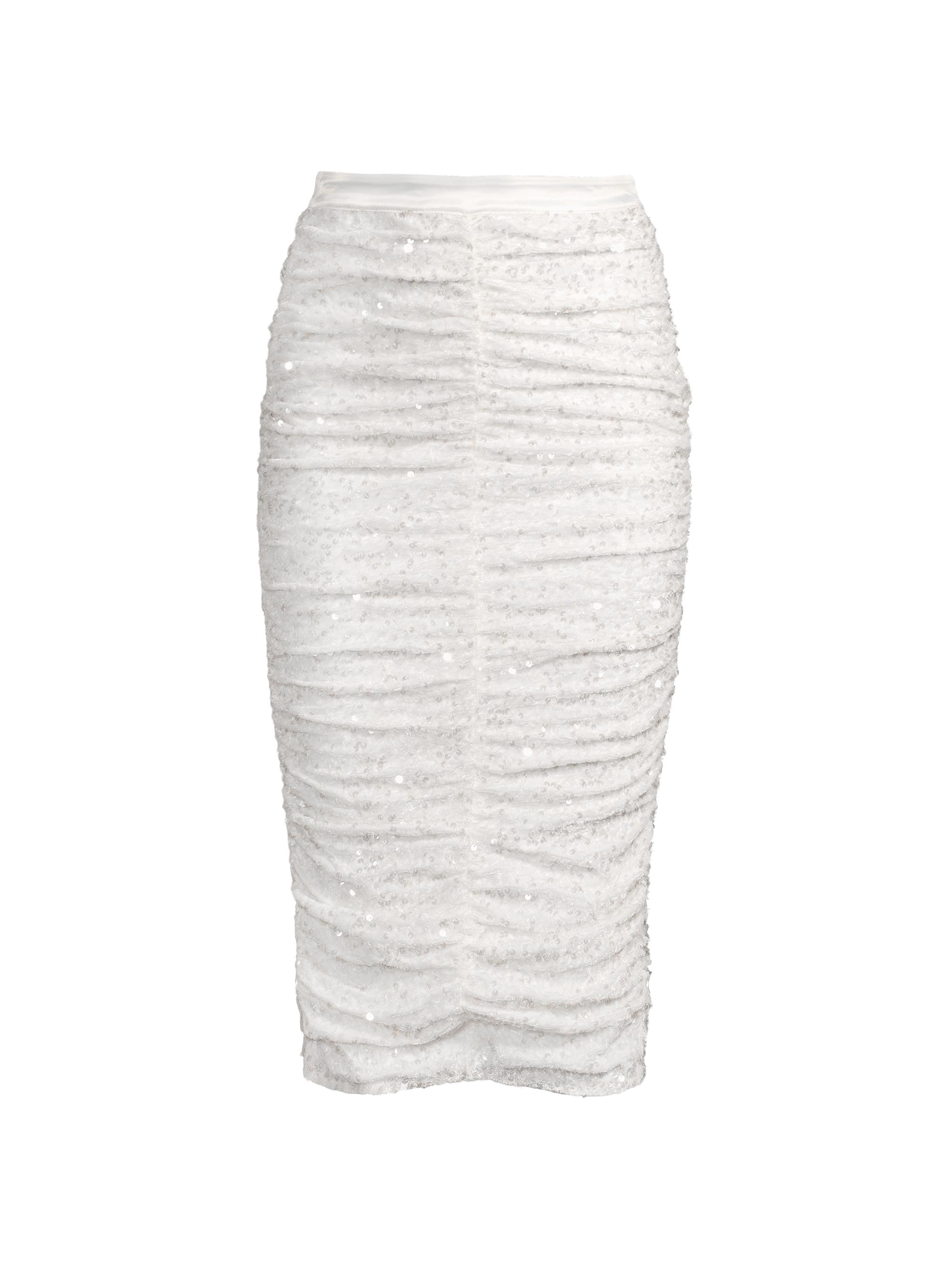 Line & Dot Women's Estrella Sequin Ruched Pencil Skirt - White