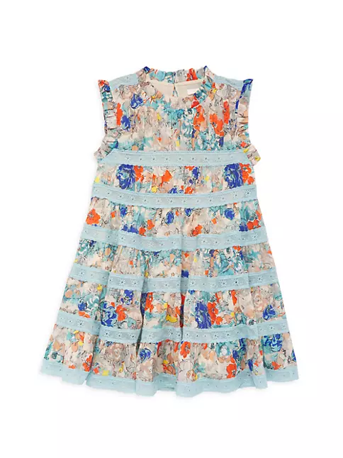 Zimmermann Girl's Clover Floral-Print Lace Trim Dress, Size 1-12