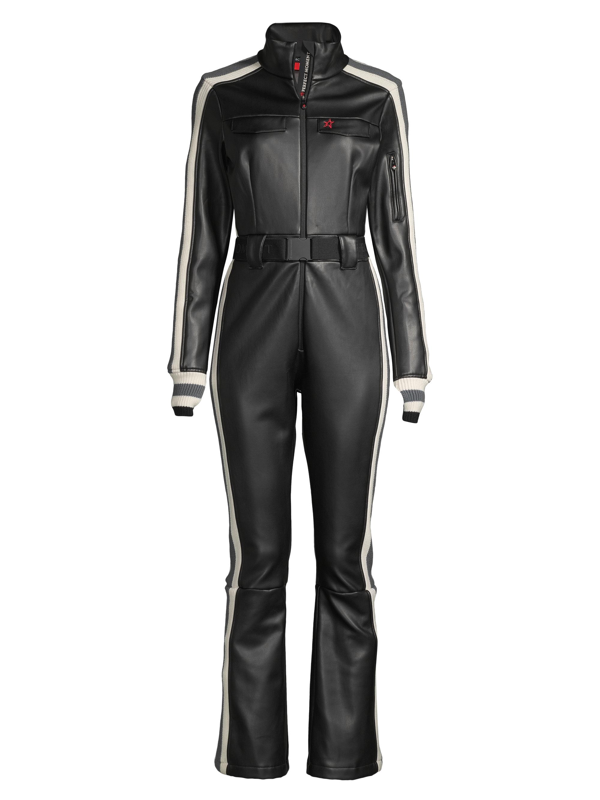 Perfect Moment Crystal Belted Stripe Faux Leather Ski Suit | Saks