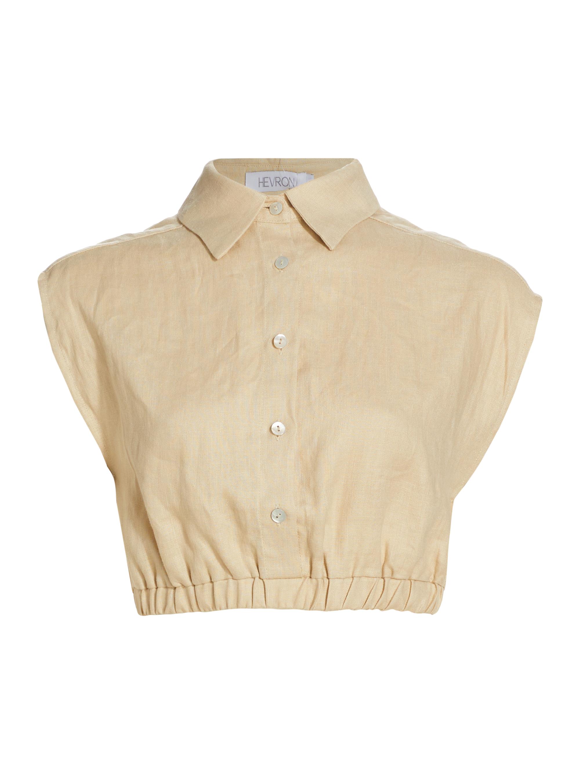 Hevron Women's Belen Linen Button-Front Crop Top - Sand