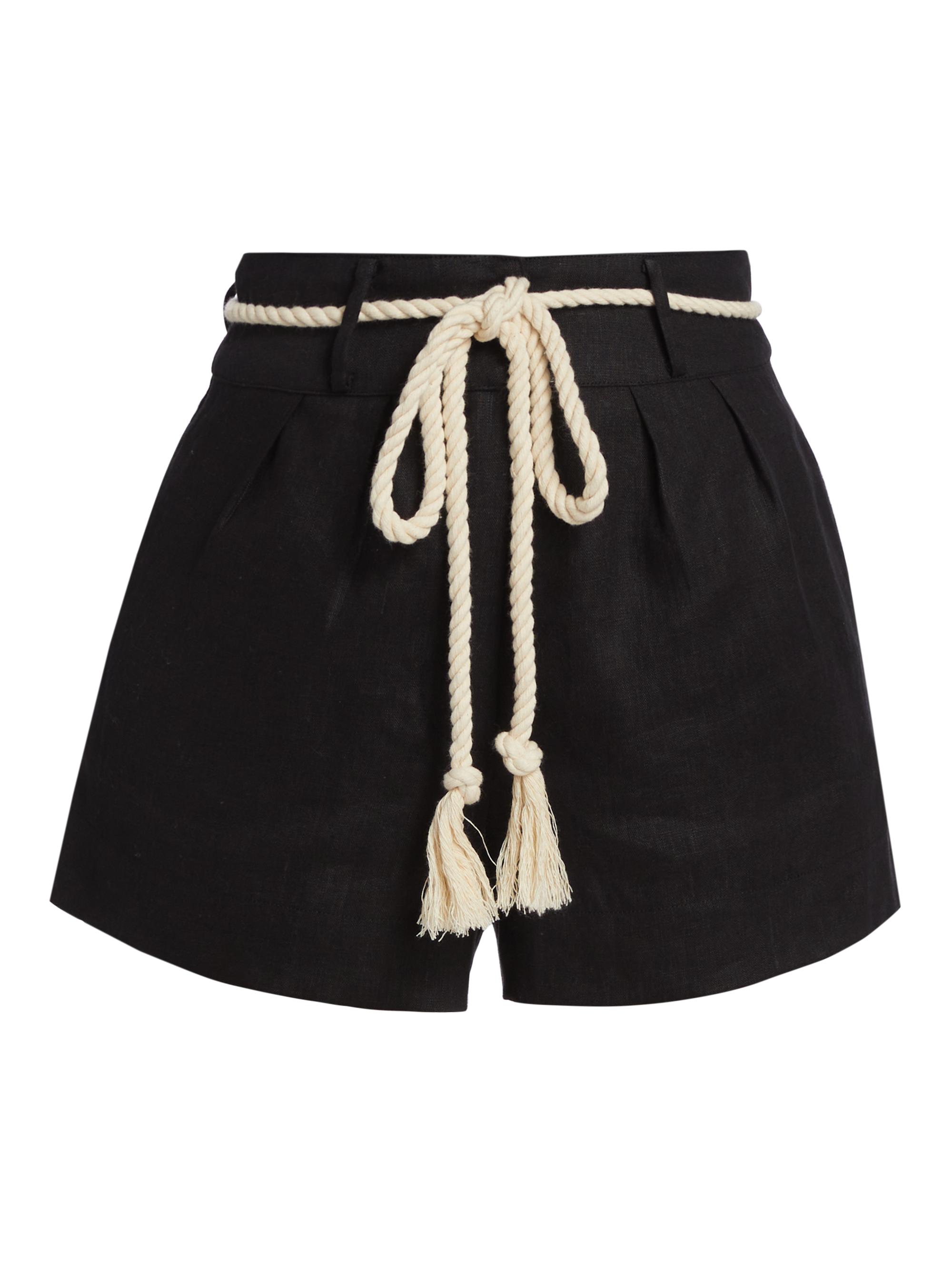 Hevron Women's Elyse Belted Linen Shorts - Black