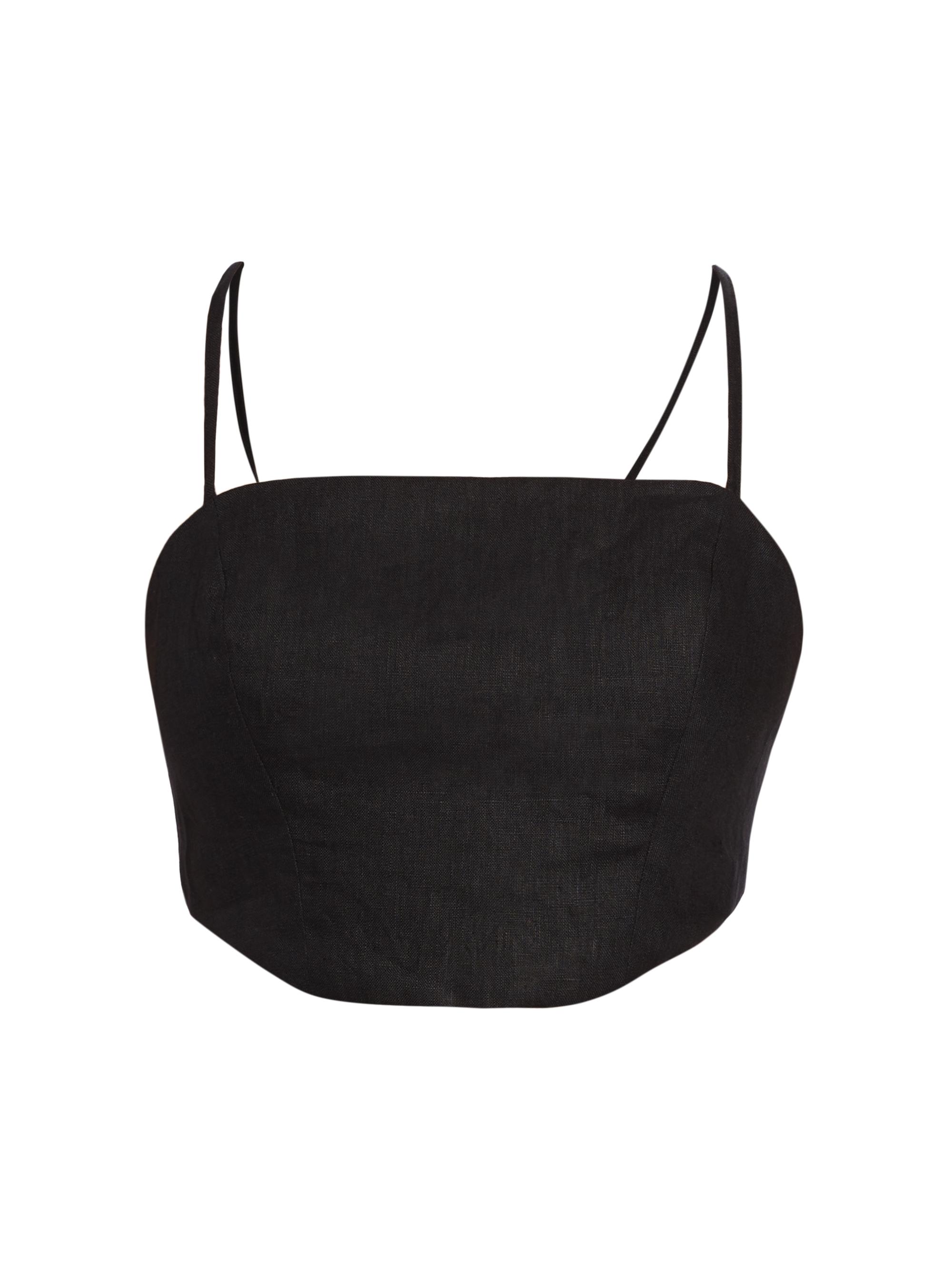 Hevron Women's Helena Open-Back Linen Crop Top - Black