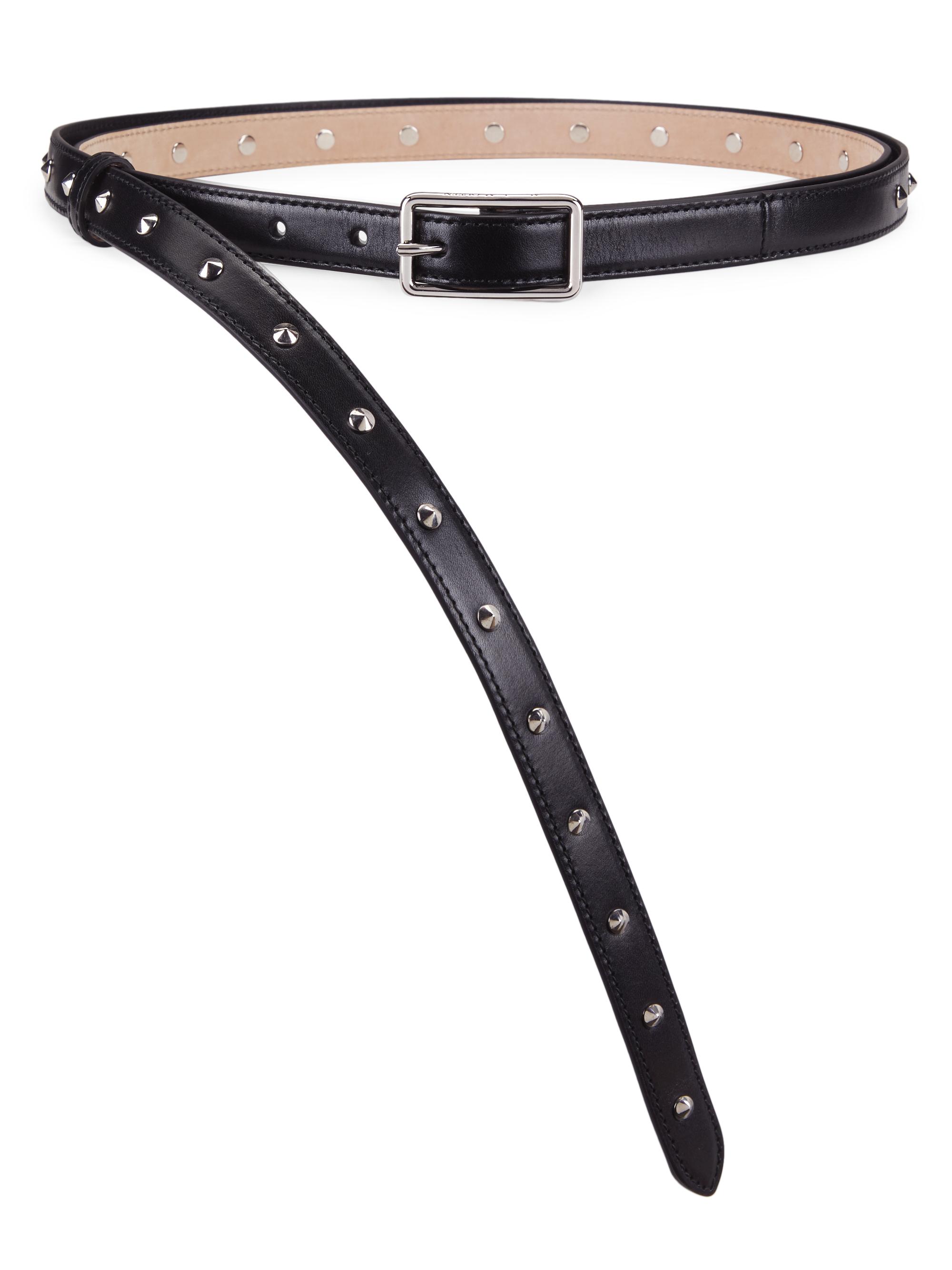 McQueen Women's Long Studded Leather Buckle Belt - Black