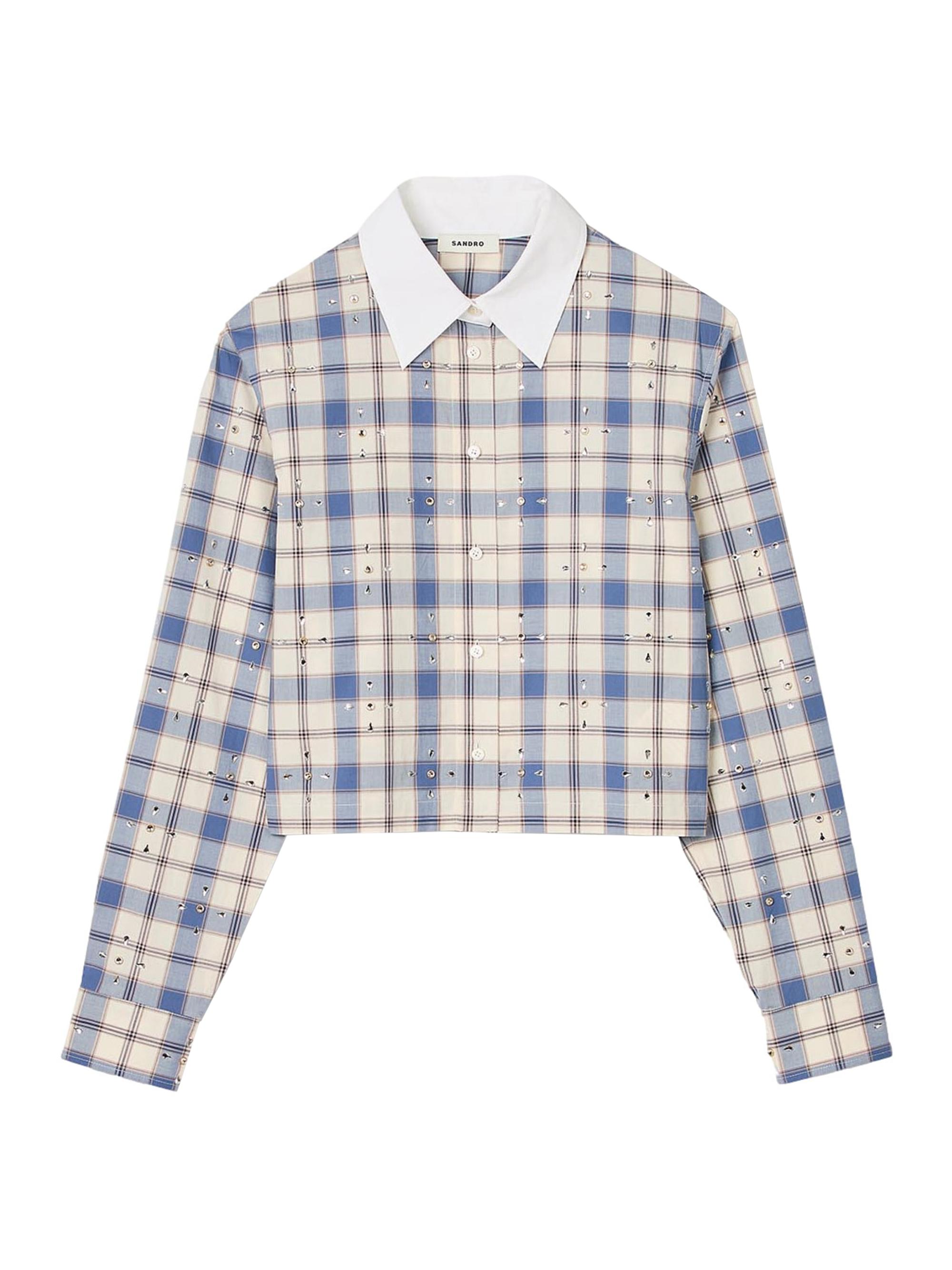 Sandro Women's Rhinestone Check Shirt - Multicolor Blue