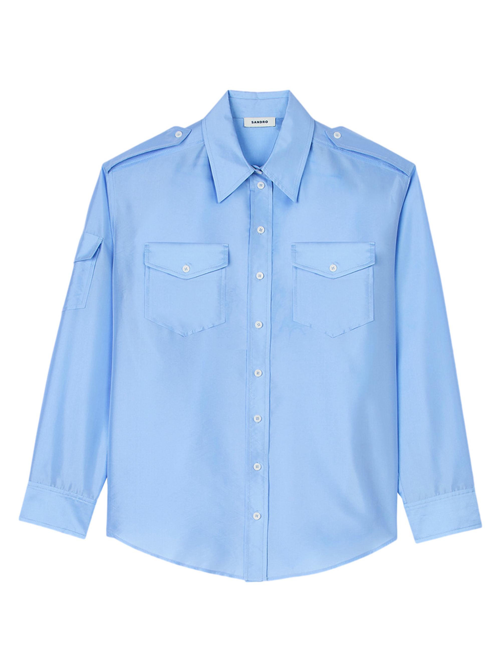 Sandro Women's Loose Fit Satin Shirt - Sky Blue