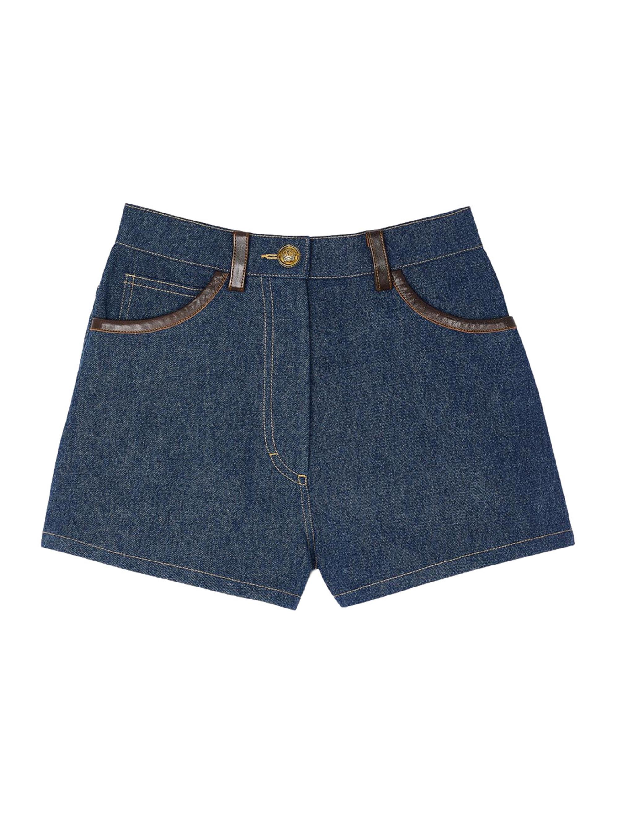 Sandro Women's Denim Shorts with Leather Details - Blue