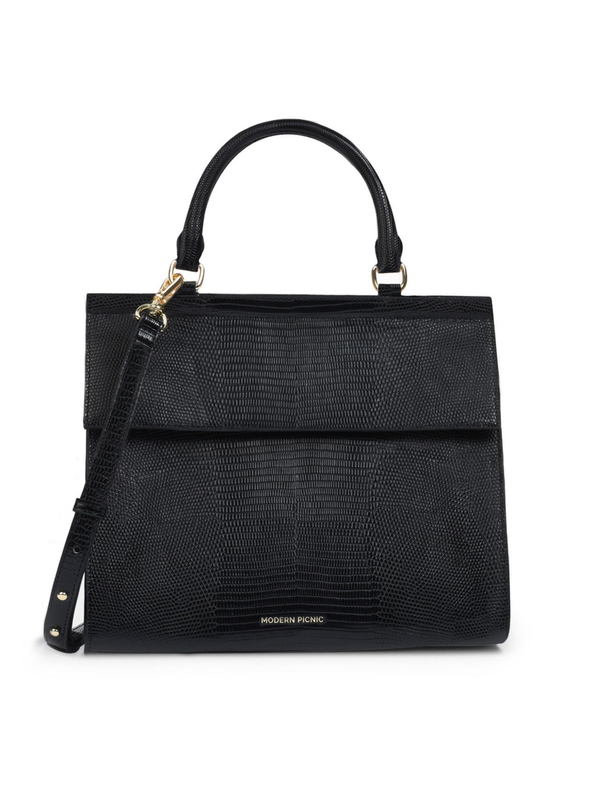 Modern Picnic Women's The Larger Luncher Lizard-Embossed Vegan Leather Bag - Black Lizard