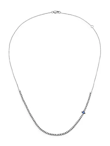 14K White Gold, 1.35 TCW Diamond, & Sapphire Necklace
