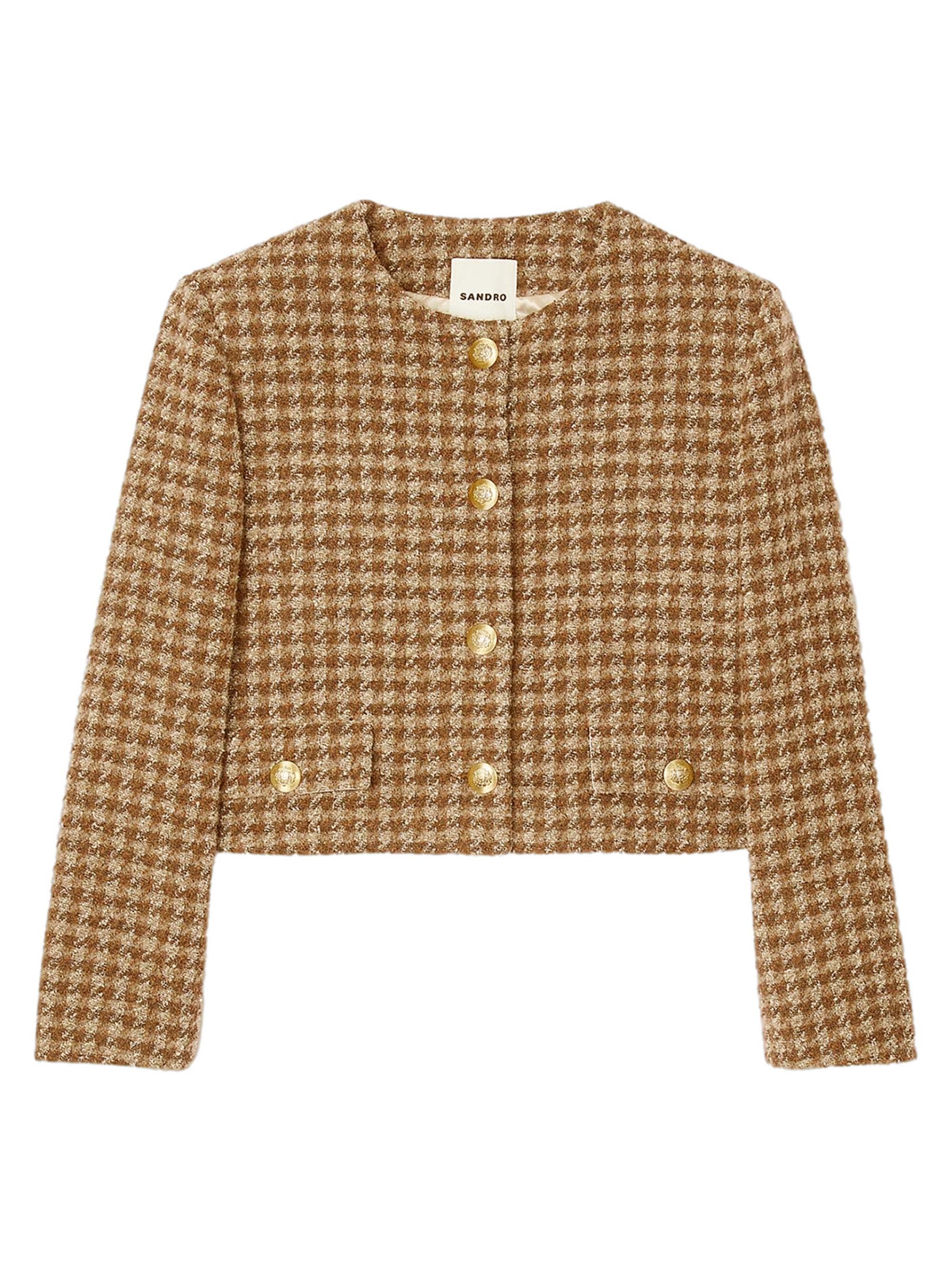 Sandro Women's Short Checked Jacket - Beige Multicolor