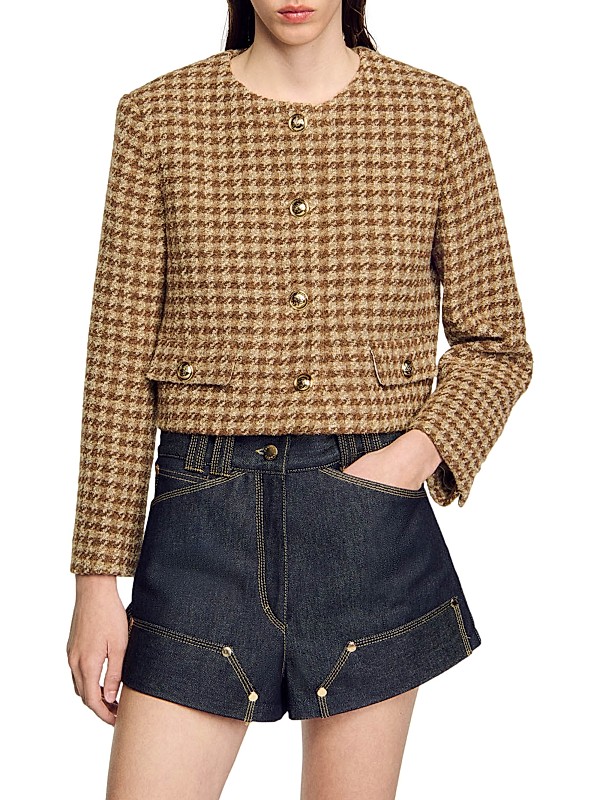 Shop Sandro Short Checked Jacket | Saks Fifth Avenue Shop Sandro Short Checked Jacket | Saks Fifth Avenue