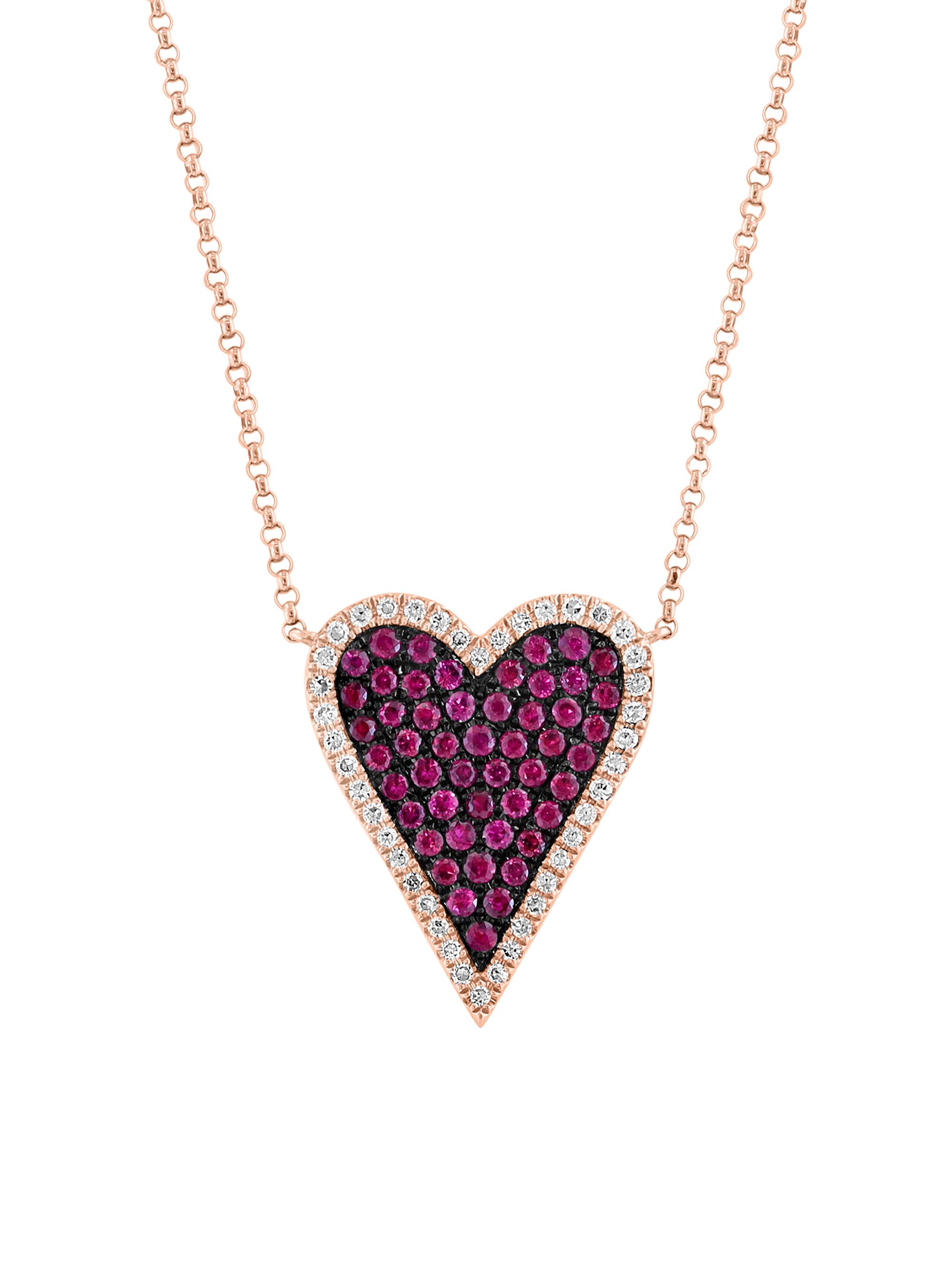 Saks Fifth Avenue Collection Women's 14K Rose Gold, Ruby 0.19 TCW Diamond Heart Necklace - Pink