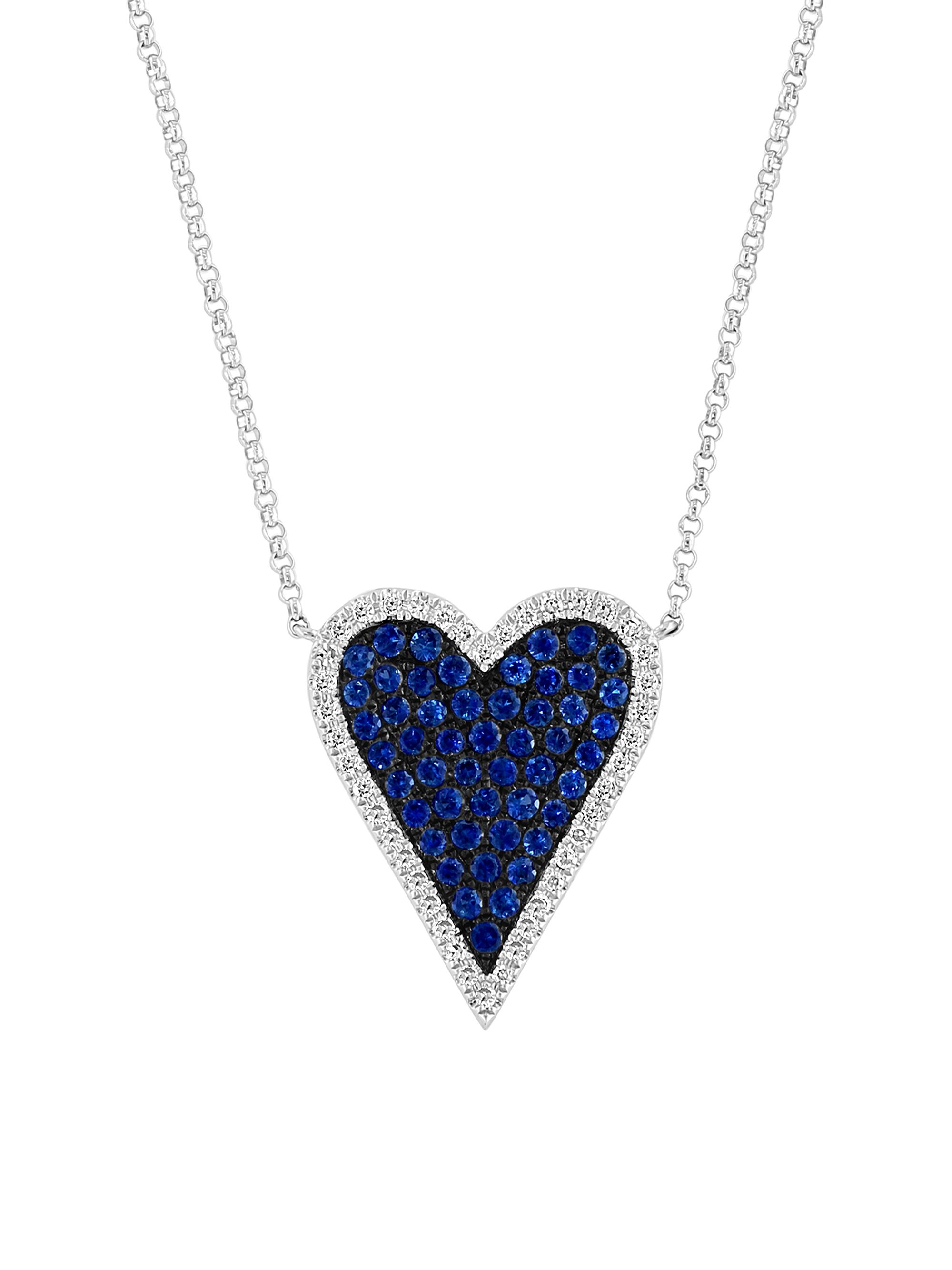 Saks Fifth Avenue Collection Women's 14K White Gold, Sapphire & 0.19 TCW Diamond Heart Necklace - White