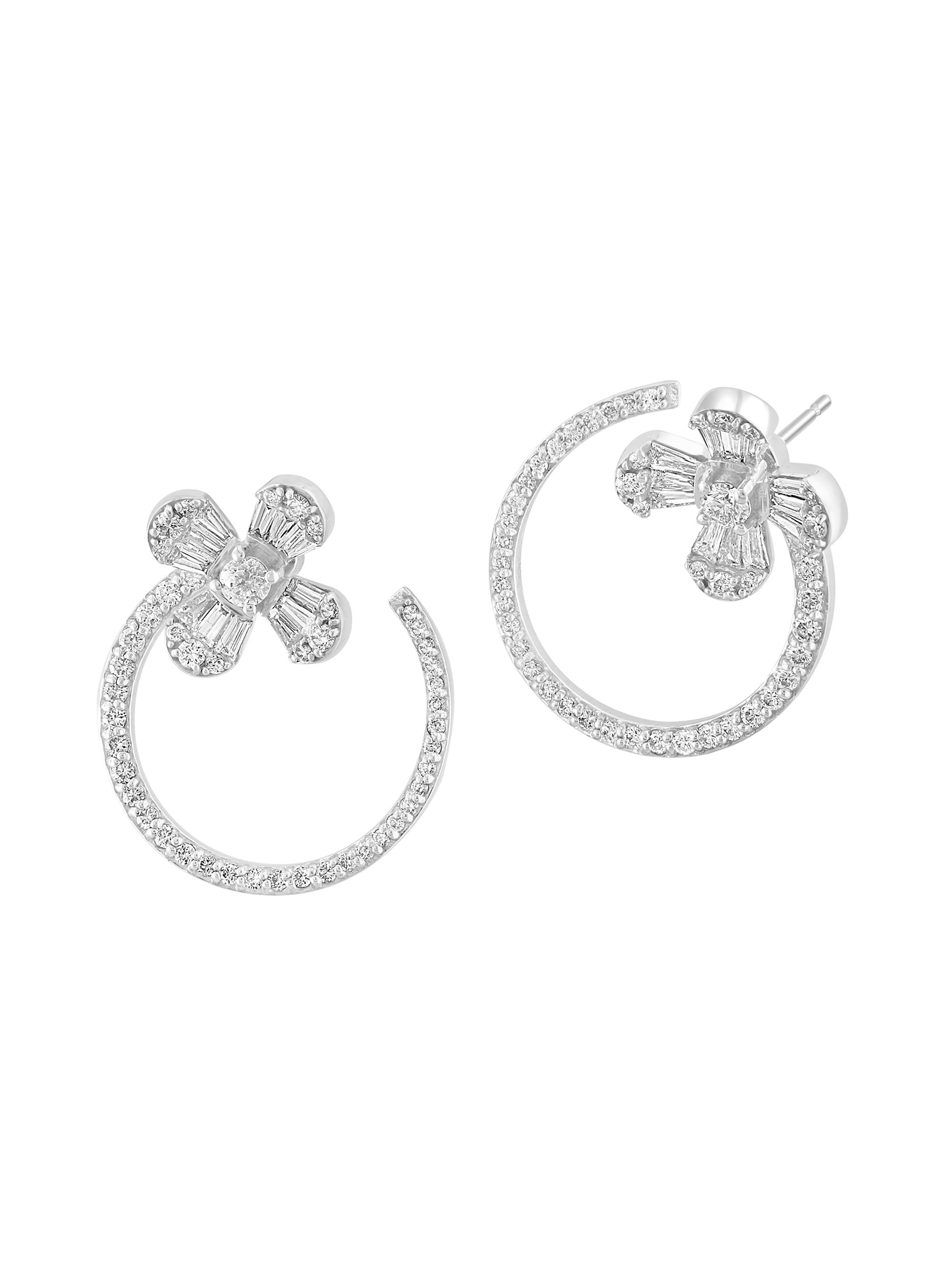 Saks Fifth Avenue Collection Women's 14K White Gold & 1.61 TCW Diamond Floral Hoop Earrings - White