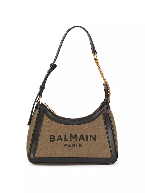 Shop Balmain B-Army Leather-Trimmed Canvas Shoulder Bag