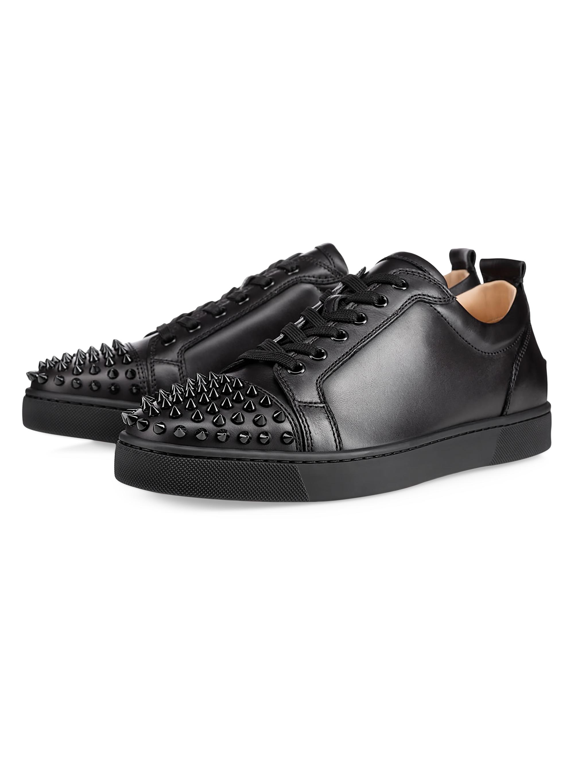Christian Louboutin Men's Louis Junior Spikes Sneakers - Black - back view in Black