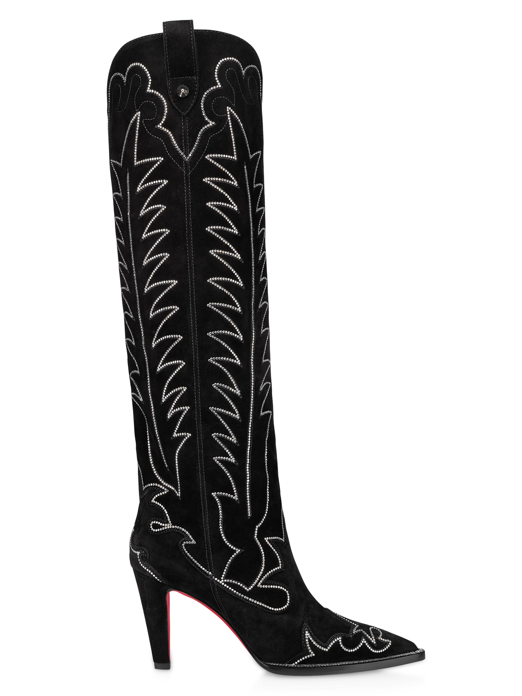 Christian Louboutin Women's Santia Botta Strass 85MM Velvet Boots - Black