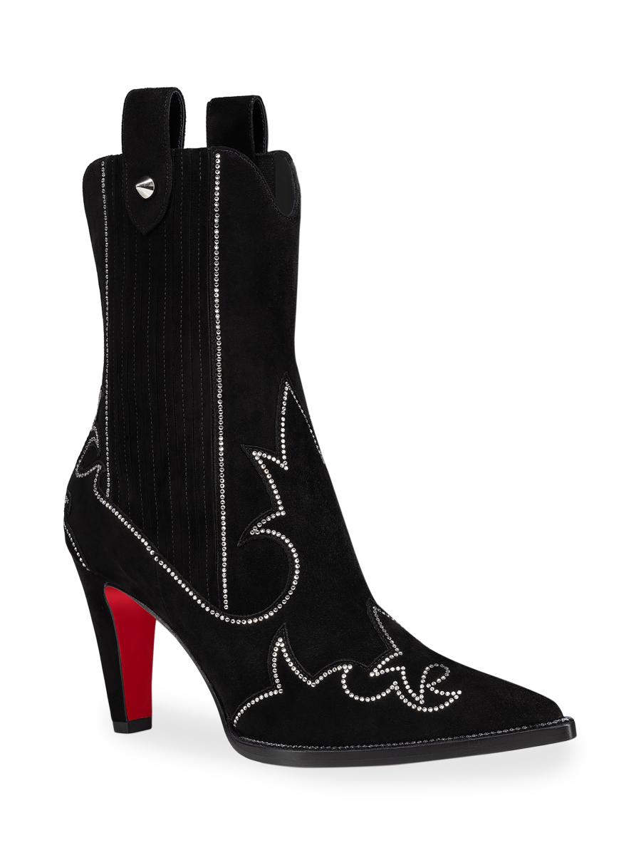 Shop Christian Louboutin Santigag Strass 85MM Suede Boots Shop Christian Louboutin Santigag Strass 85MM Suede Boots