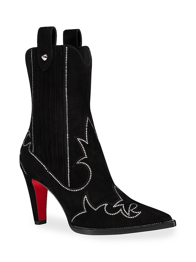 Shop Christian Louboutin Santigag Strass 85MM Suede Boots Shop Christian Louboutin Santigag Strass 85MM Suede Boots
