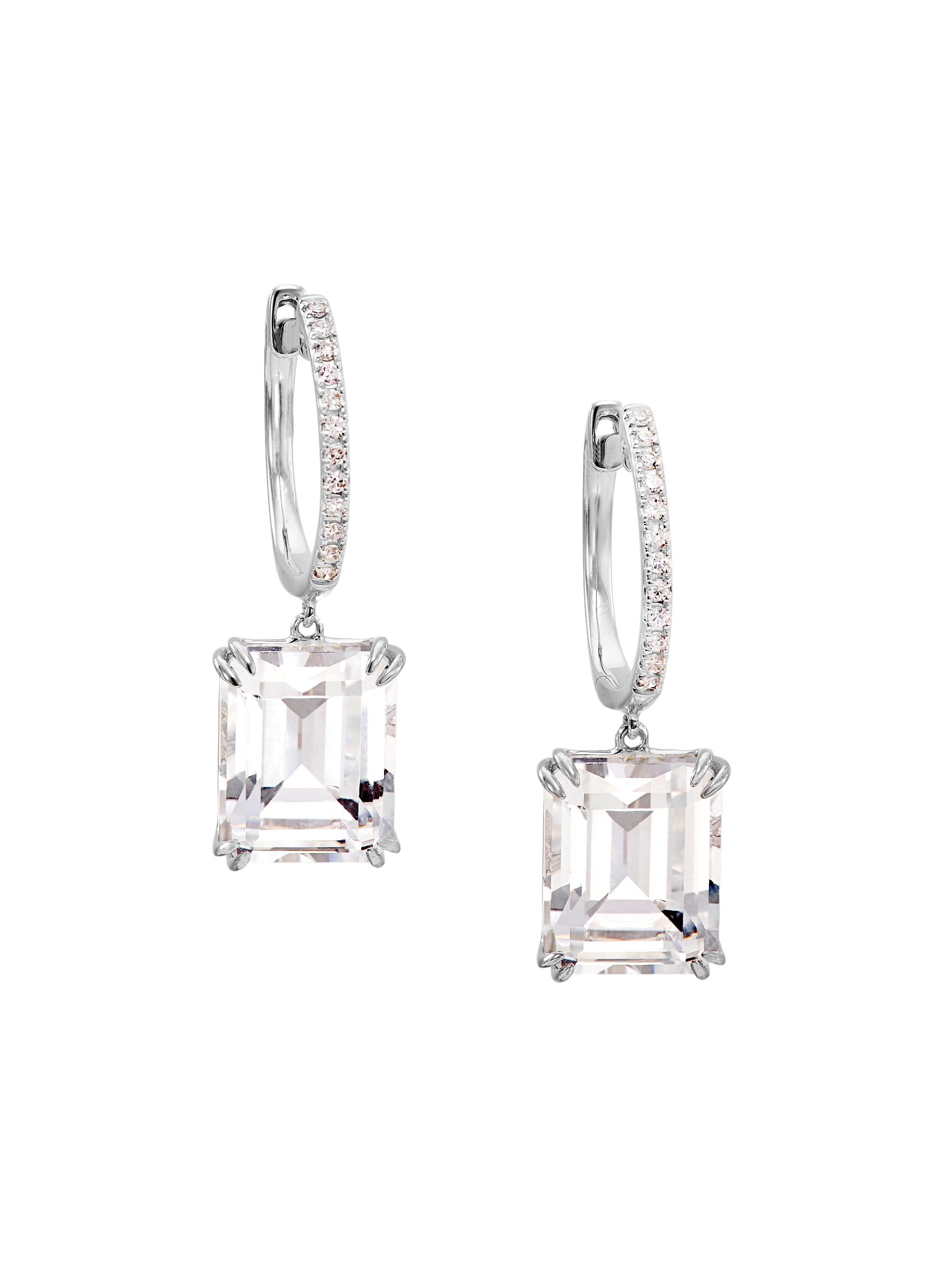 Saks Fifth Avenue Collection Women's 14K White Gold, White Topaz, & 0.09 TCW Diamond Drop Earrings - White