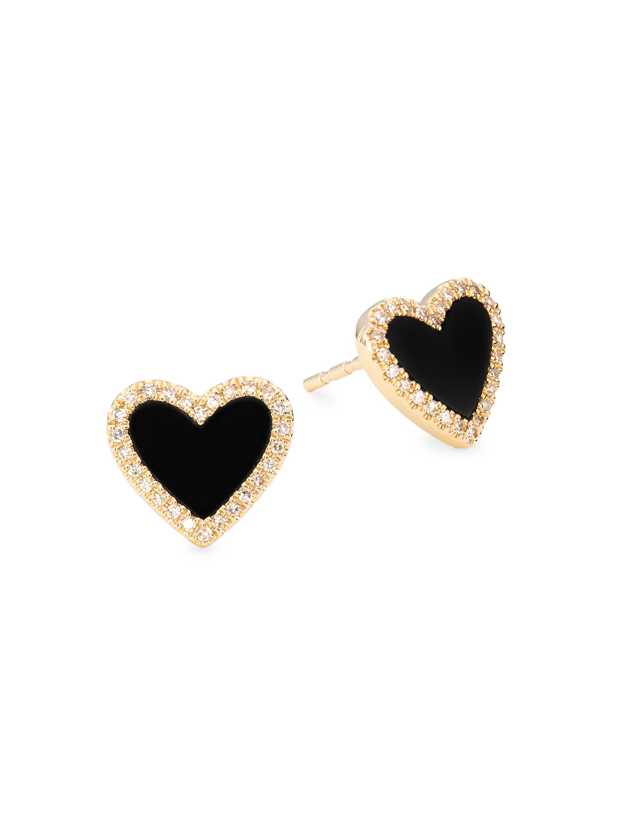 Saks Fifth Avenue Collection Women's Private Label 14K Yellow Gold, Onyx & .09 TCW Diamond Heart Stud Earrings - Black