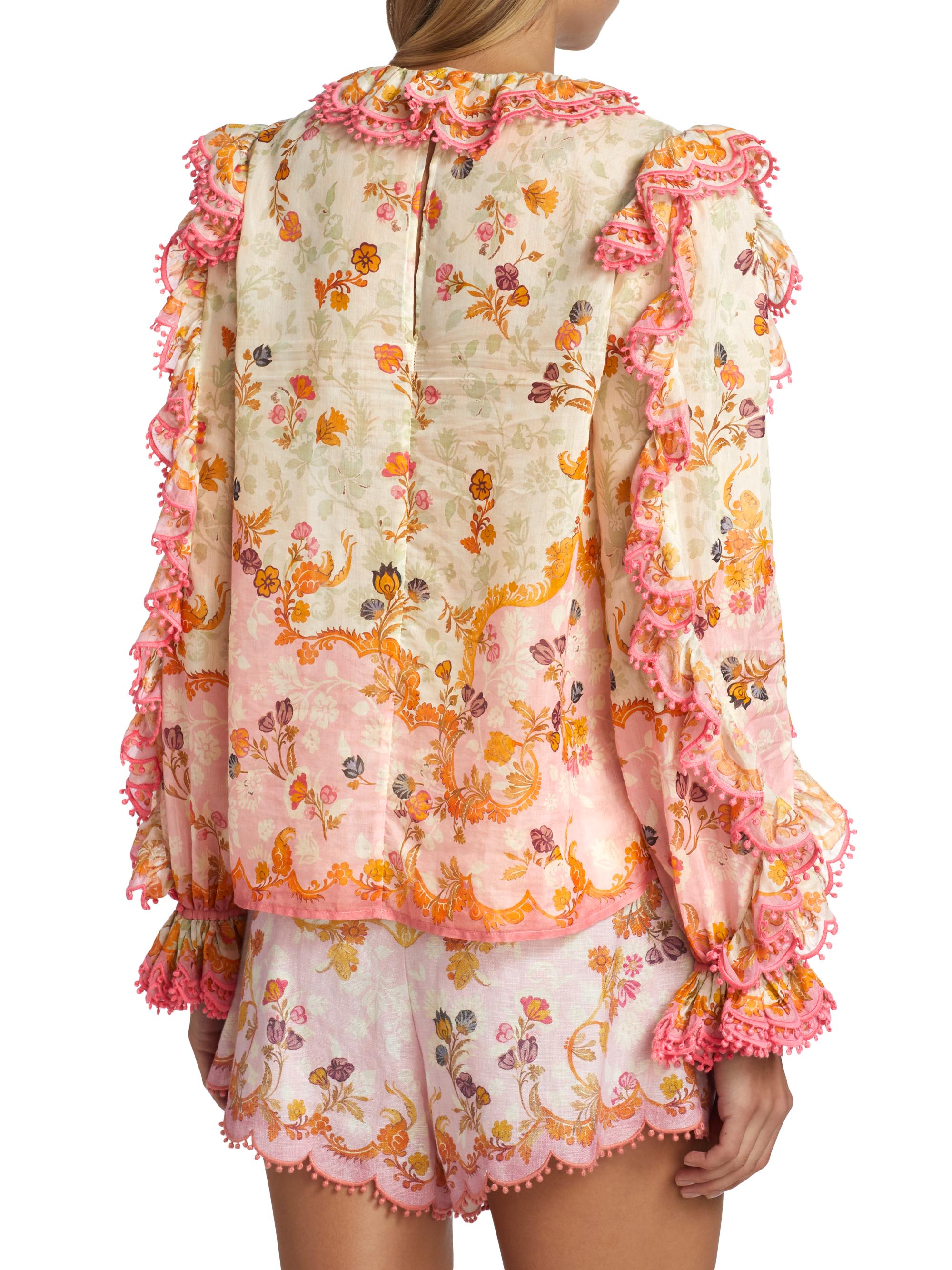 Zimmermann Laurel Floral-Print Cotton & Silk Frill Blouse