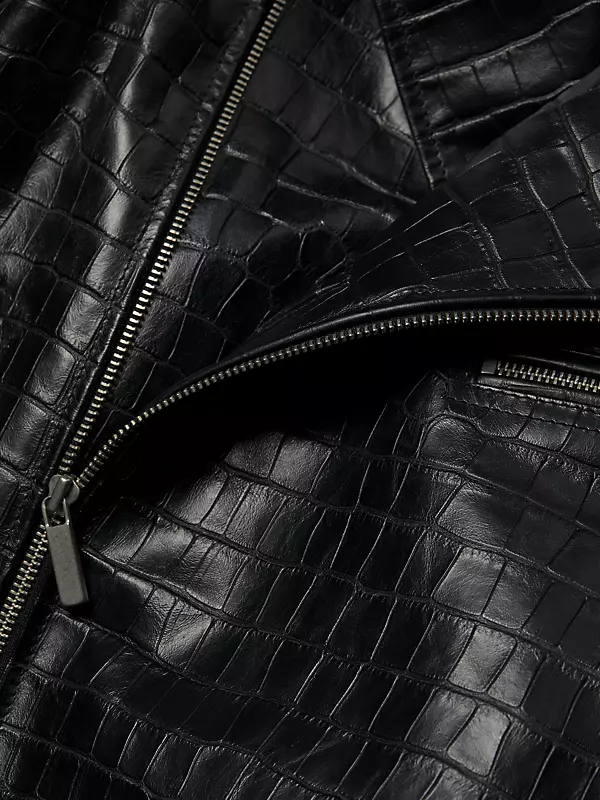 Versace Crocodile-Embossed Leather Jacket - Black