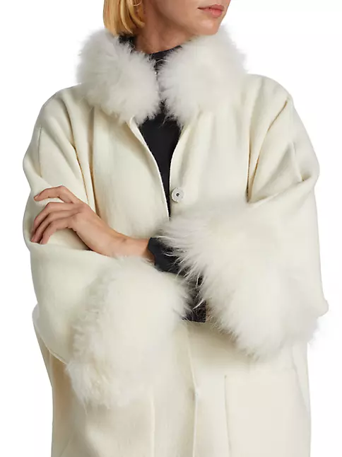 | Saks Maximilian Fifth Avenue Shop Coat Fur-Trimmed Cashmere